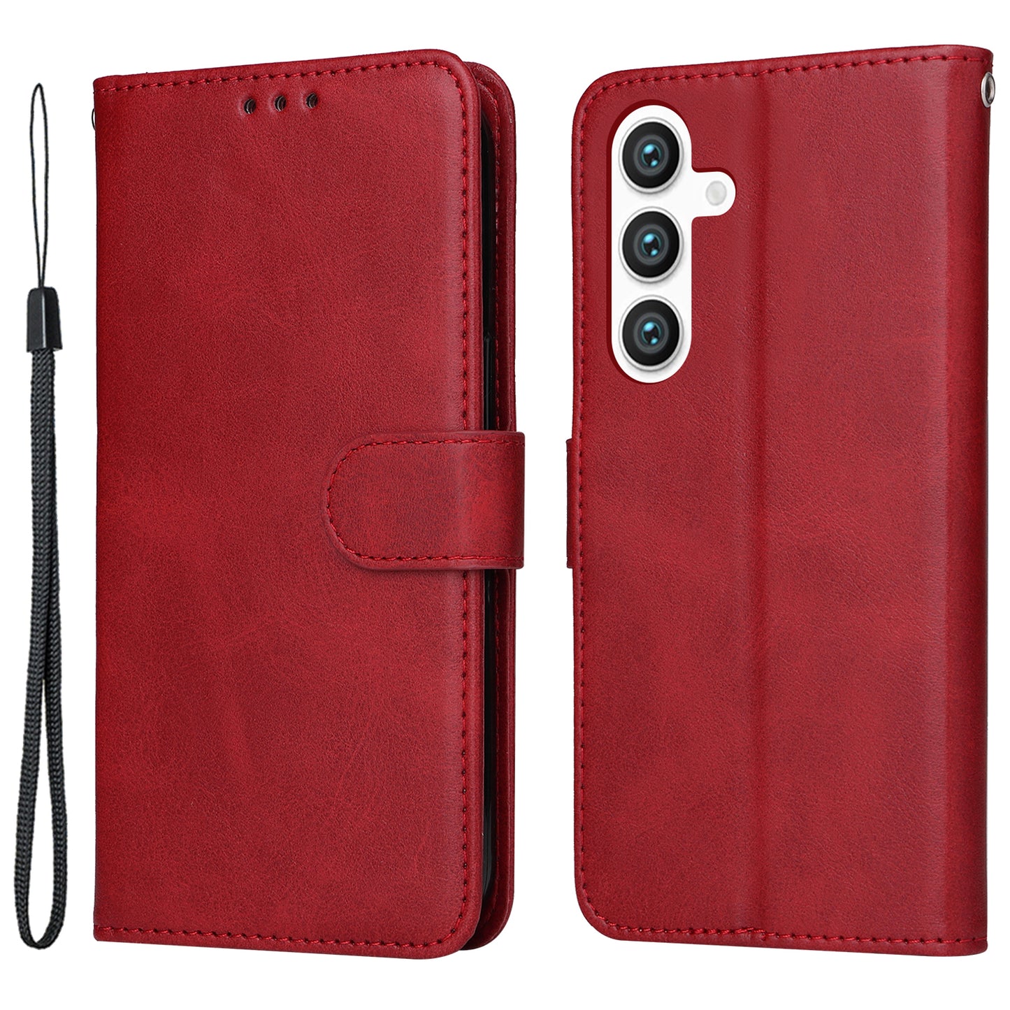 For Samsung Galaxy S24+ Case Wallet PU Leather Calf Texture Phone Cover - Red