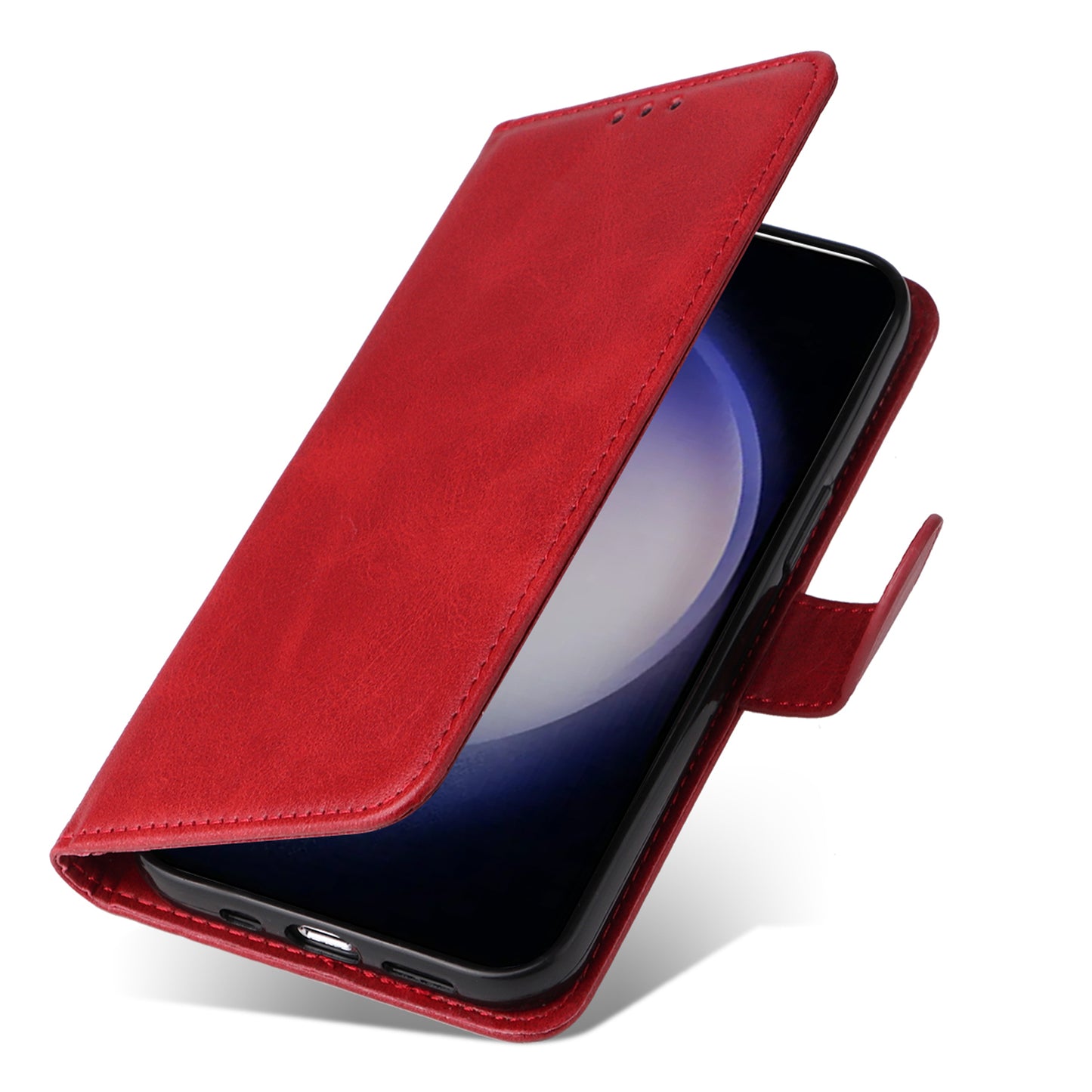 For Samsung Galaxy S24+ Case Wallet PU Leather Calf Texture Phone Cover - Red