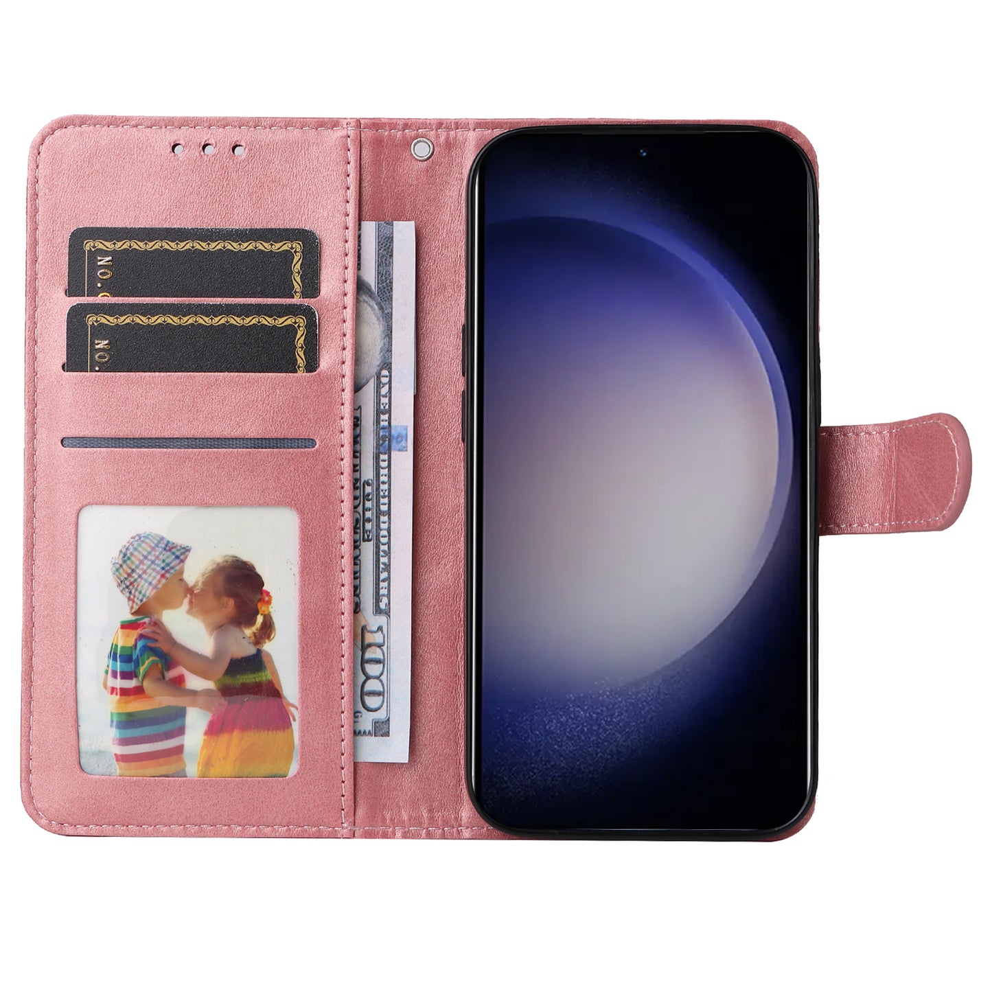 For Samsung Galaxy S24+ Case Wallet PU Leather Calf Texture Phone Cover - Pink