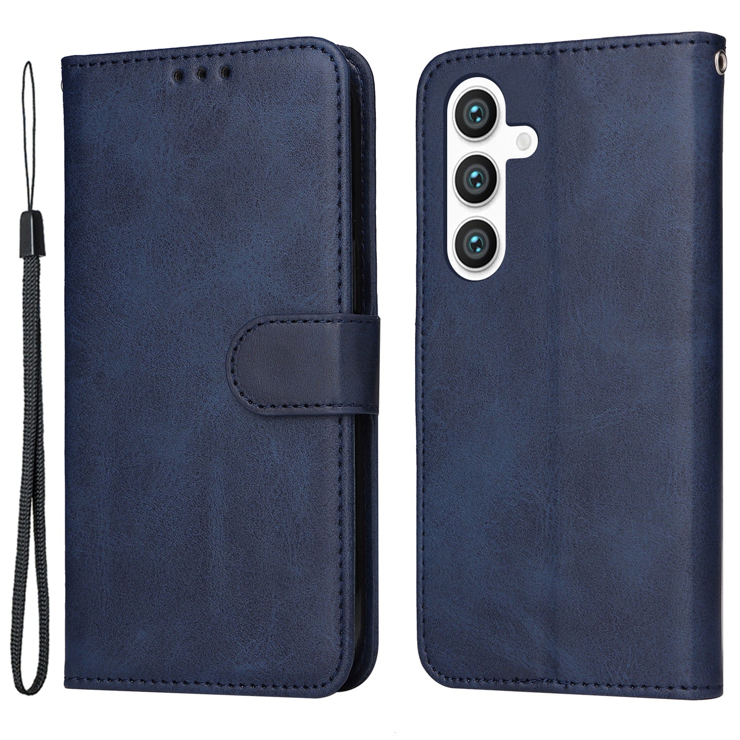 For Samsung Galaxy S24+ Case Wallet PU Leather Calf Texture Phone Cover - Blue