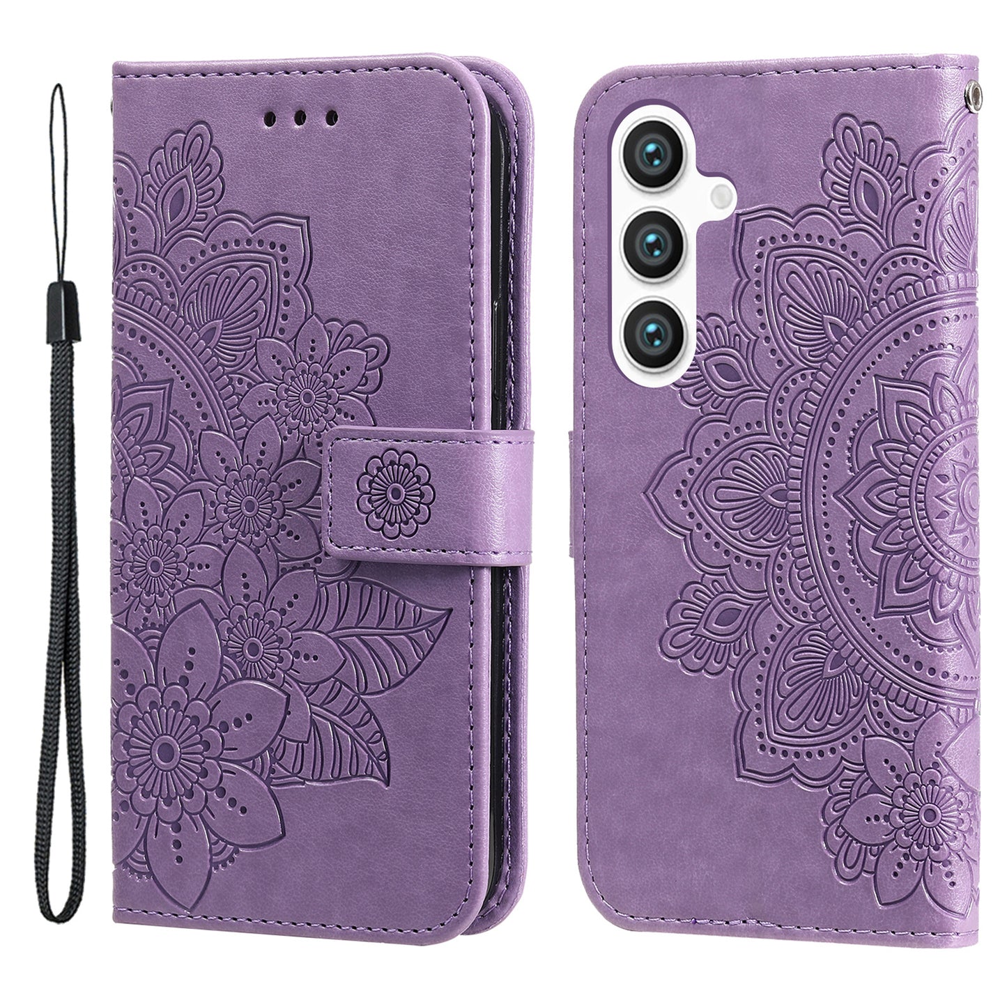 For Samsung Galaxy S24+ Case Stand Wallet Imprinted PU Leather Mobile Phone Shell Cover - Purple