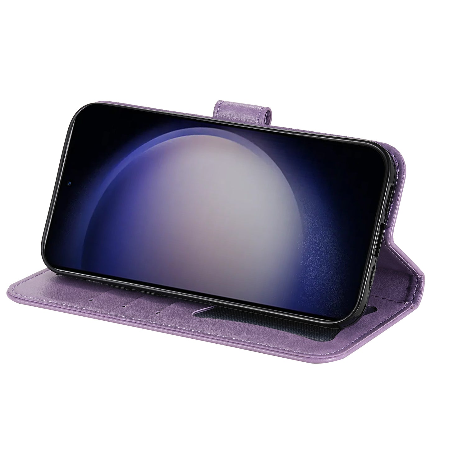 For Samsung Galaxy S24+ Case Stand Wallet Imprinted PU Leather Mobile Phone Shell Cover - Purple