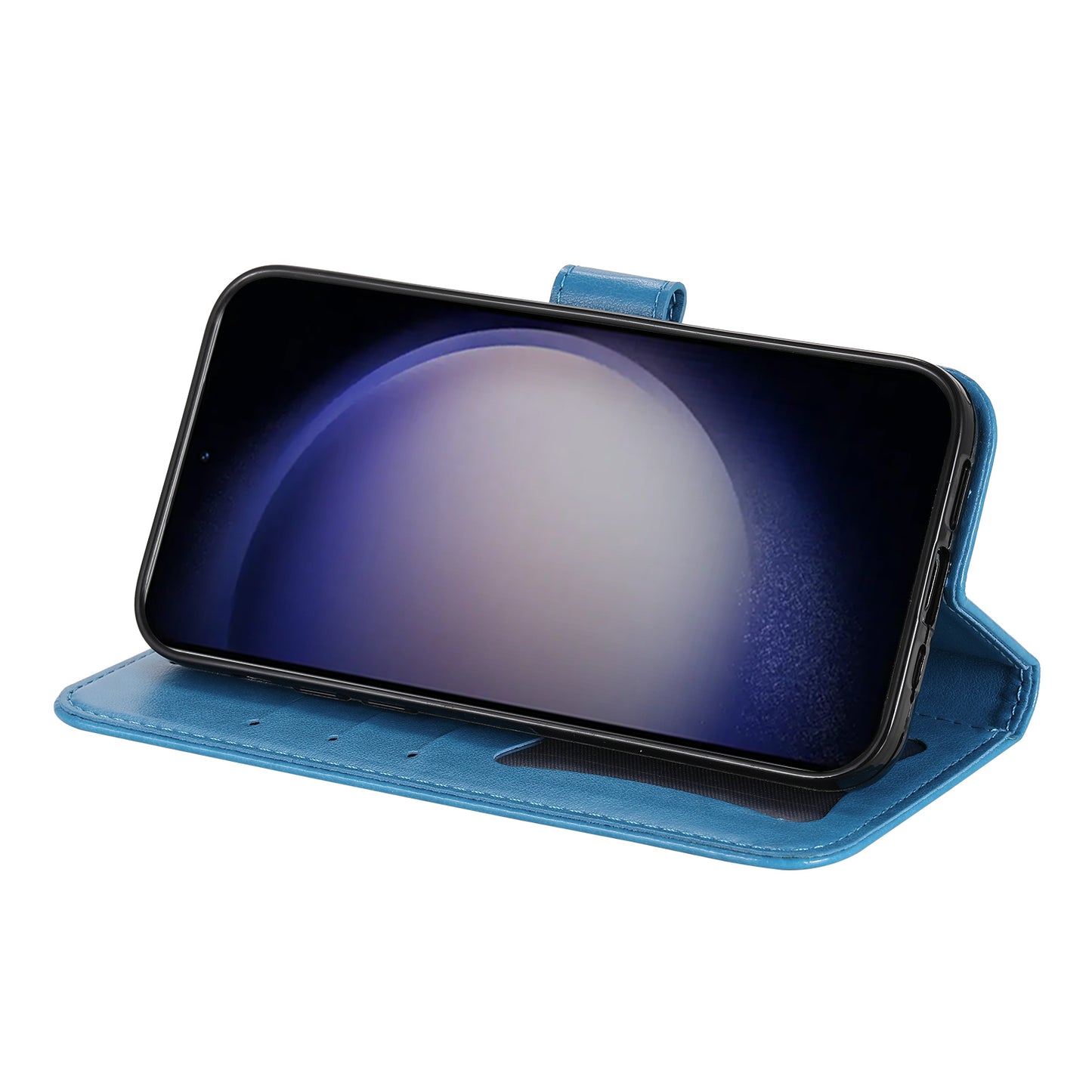 For Samsung Galaxy S24+ Case Stand Wallet Imprinted PU Leather Mobile Phone Shell Cover - Blue