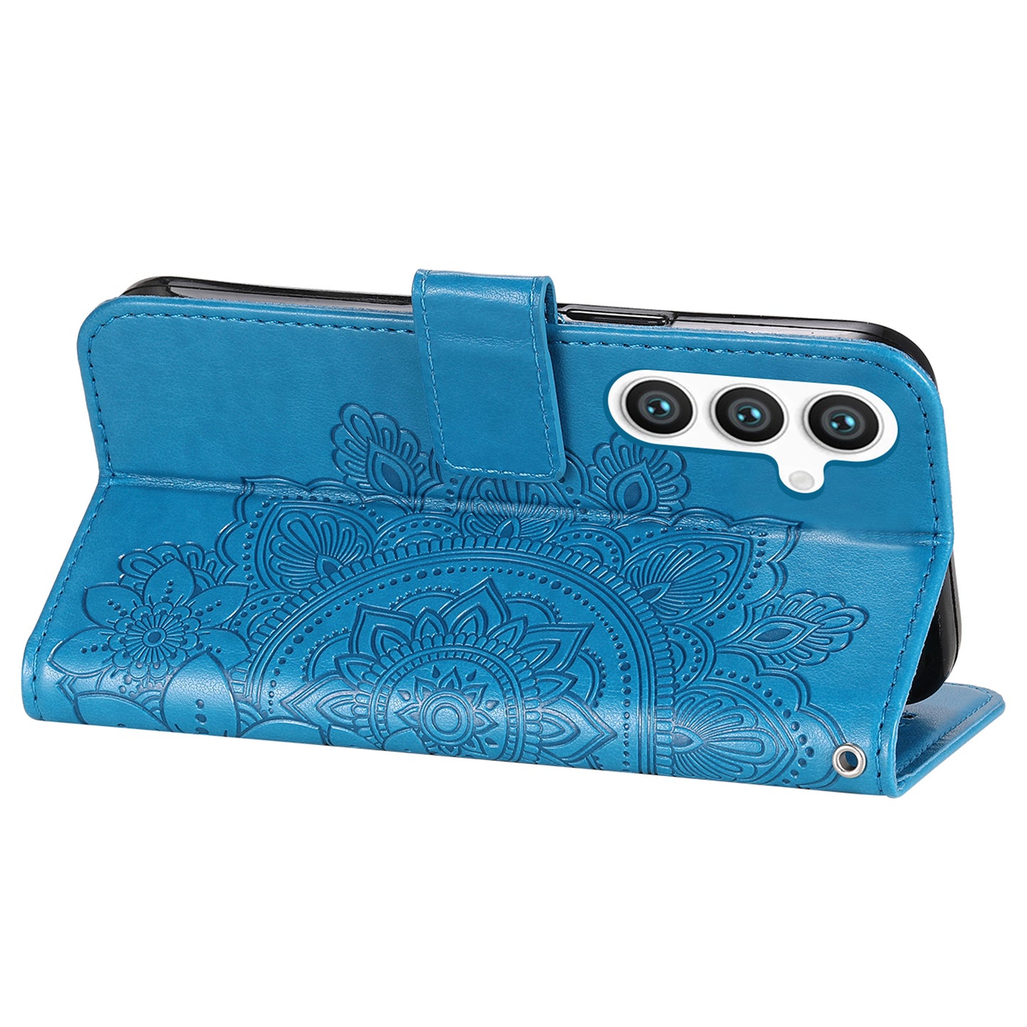 For Samsung Galaxy S24+ Case Stand Wallet Imprinted PU Leather Mobile Phone Shell Cover - Blue
