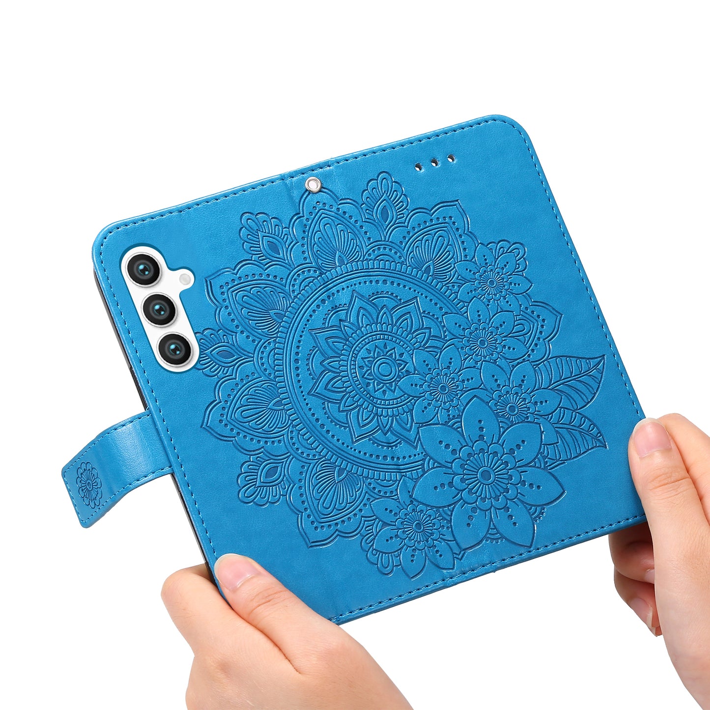 For Samsung Galaxy S24+ Case Stand Wallet Imprinted PU Leather Mobile Phone Shell Cover - Blue