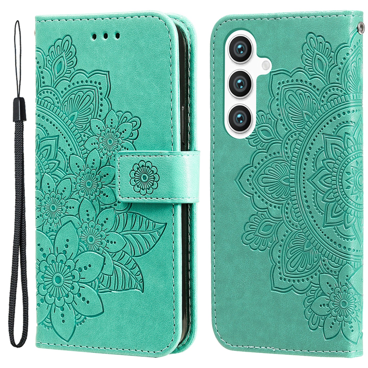 For Samsung Galaxy S24+ Case Stand Wallet Imprinted PU Leather Mobile Phone Shell Cover - Green