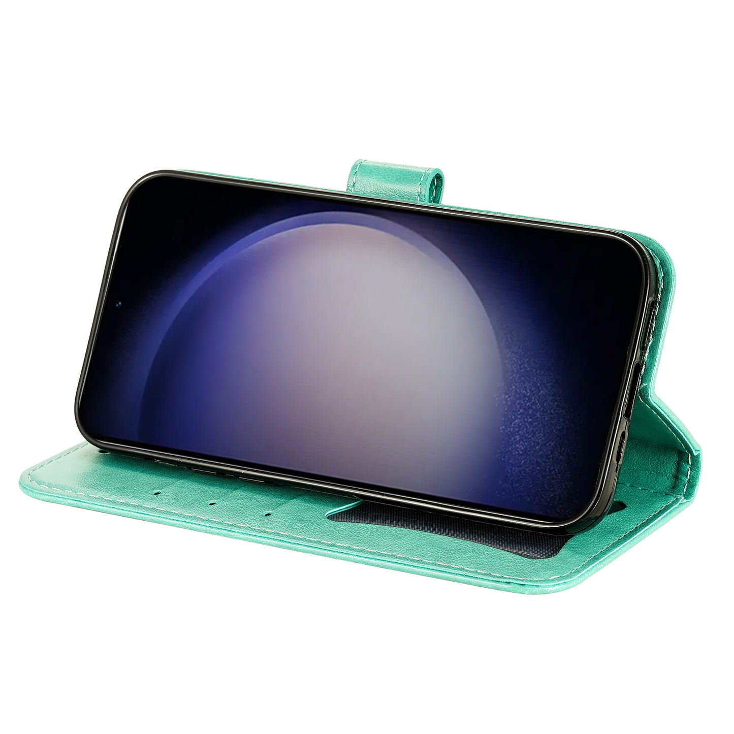 For Samsung Galaxy S24+ Case Stand Wallet Imprinted PU Leather Mobile Phone Shell Cover - Green