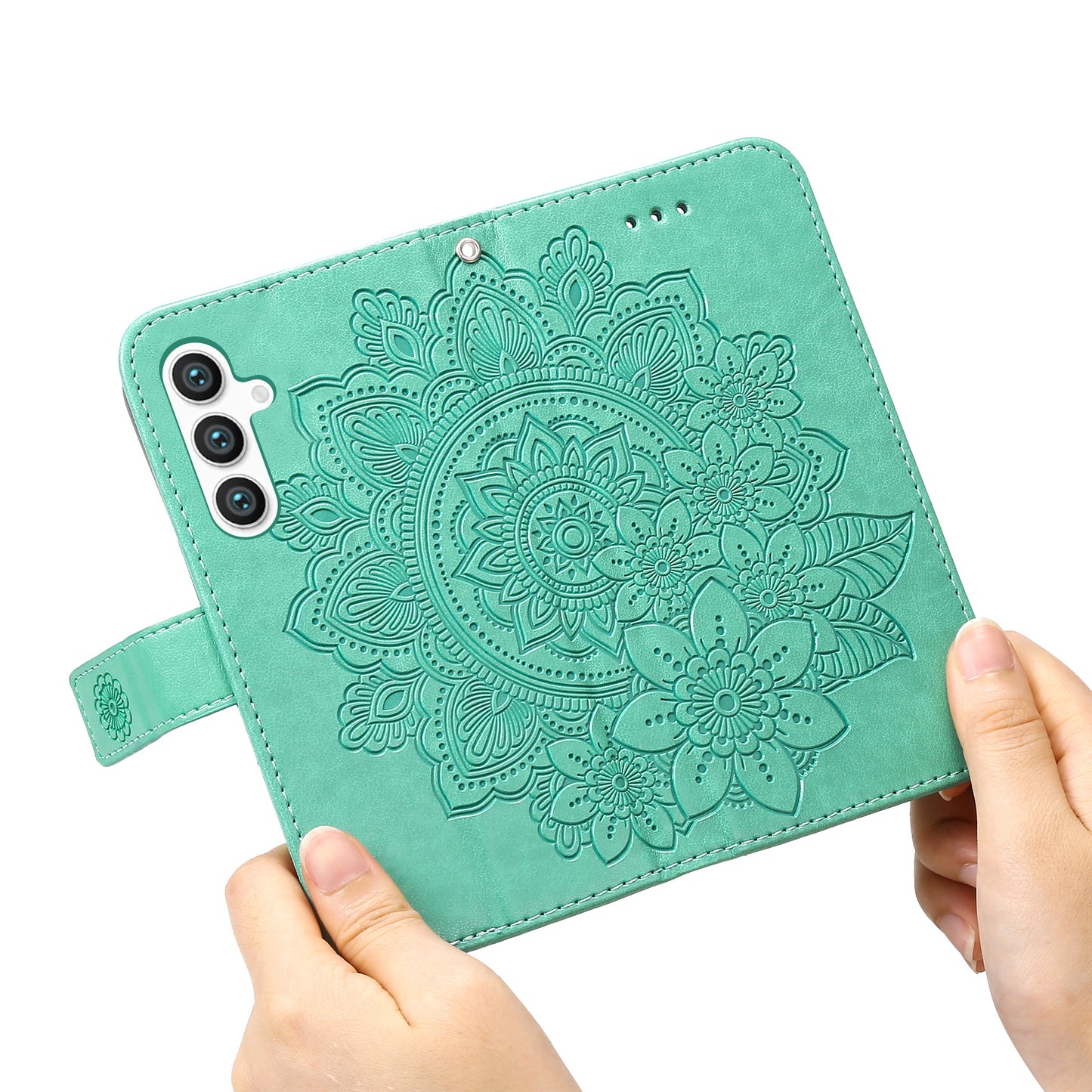 For Samsung Galaxy S24+ Case Stand Wallet Imprinted PU Leather Mobile Phone Shell Cover - Green