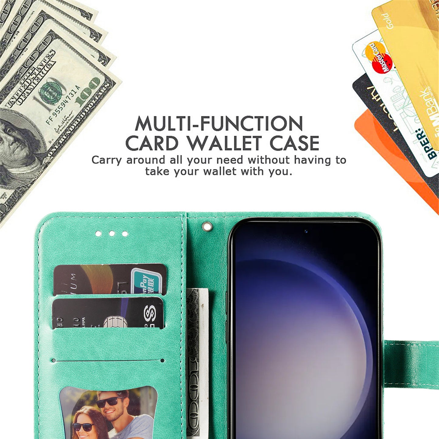 For Samsung Galaxy S24+ Case Stand Wallet Imprinted PU Leather Mobile Phone Shell Cover - Green