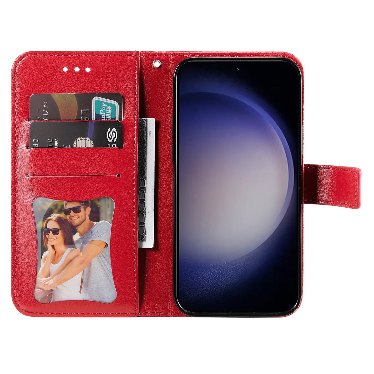 For Samsung Galaxy S24+ Case Stand Wallet Imprinted PU Leather Mobile Phone Shell Cover - Red