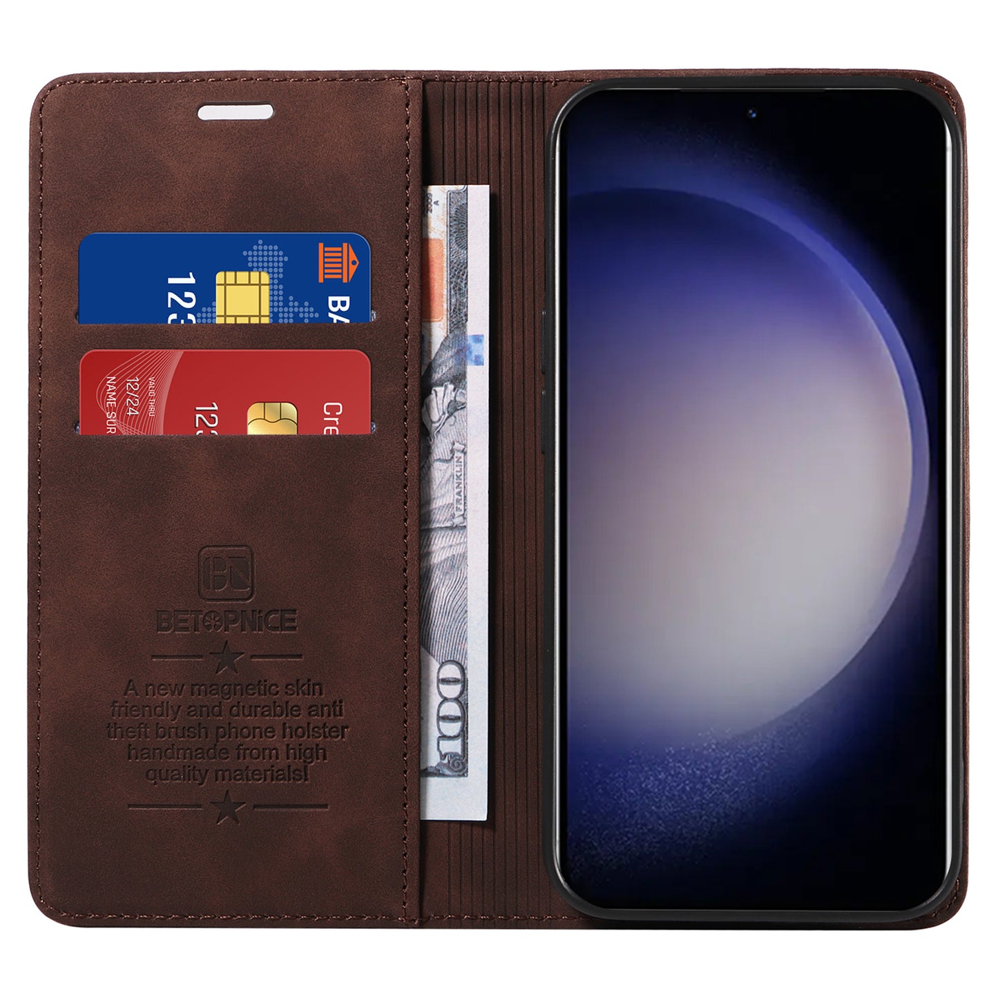 BETOPNICE 003 for Samsung Galaxy S24 Case RFID Blocking Shockproof Protection Phone Cover - Brown
