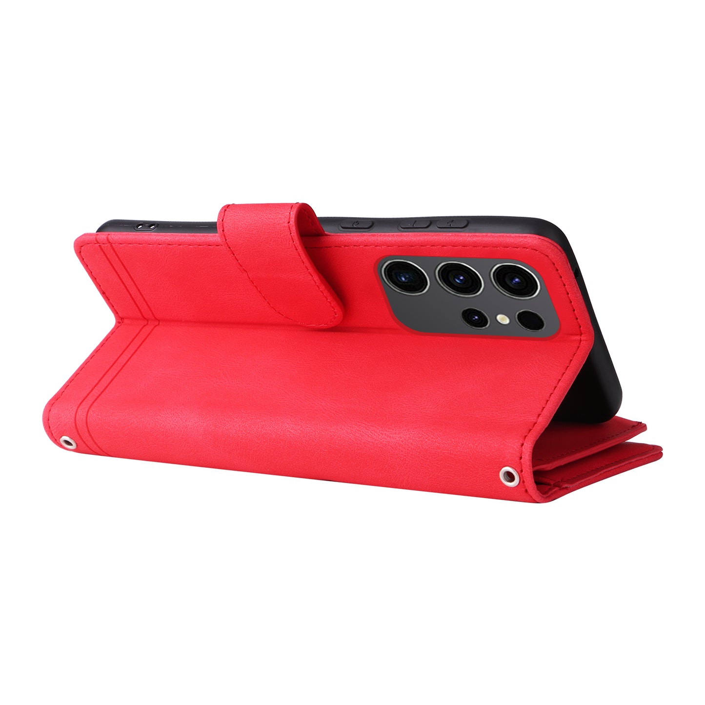 For Samsung Galaxy S24 Ultra Case Zipper Pocket Flip Leather Protective Phone Cover - Red