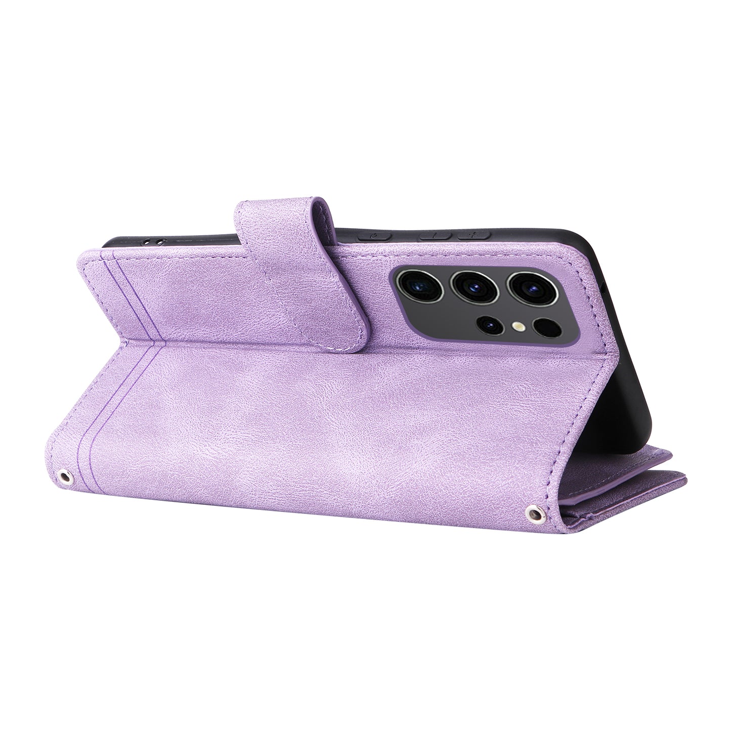 For Samsung Galaxy S24 Ultra Case Zipper Pocket Flip Leather Protective Phone Cover - Purple