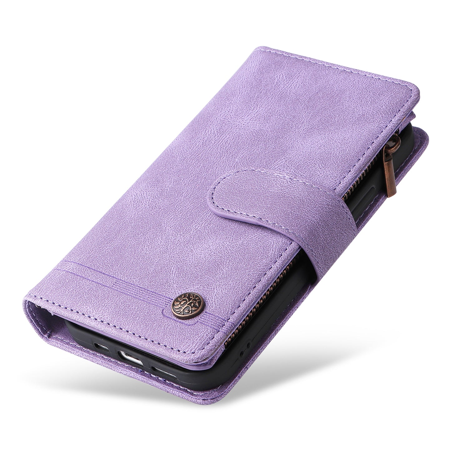 For Samsung Galaxy S24 Ultra Case Zipper Pocket Flip Leather Protective Phone Cover - Purple