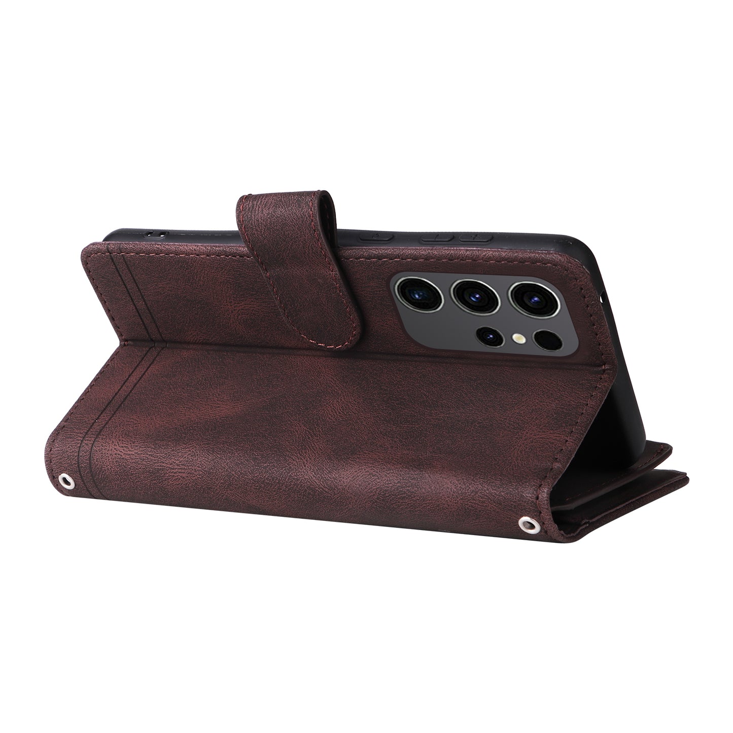 For Samsung Galaxy S24 Ultra Case Zipper Pocket Flip Leather Protective Phone Cover - Brown
