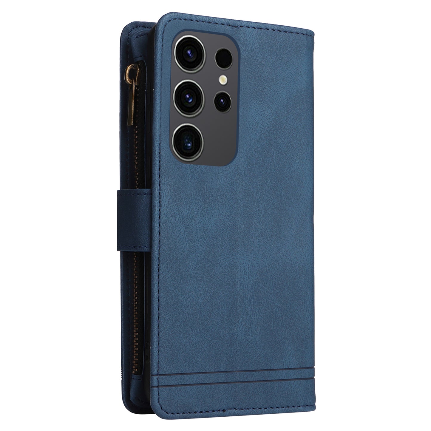 For Samsung Galaxy S24 Ultra Case Zipper Pocket Flip Leather Protective Phone Cover - Blue