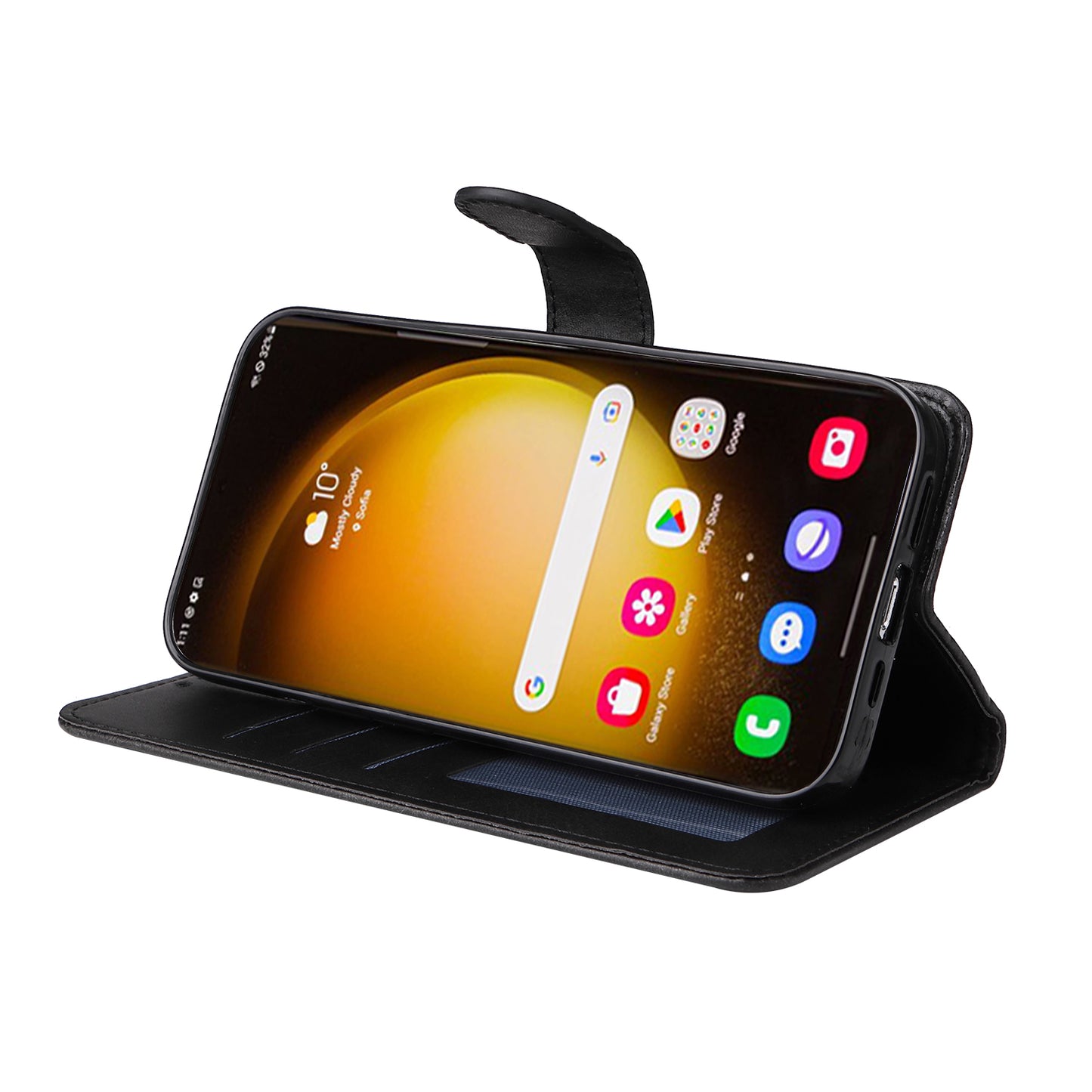 For Samsung Galaxy S24 Ultra Case Flip Stand PU Leather Protective Phone Cover - Black