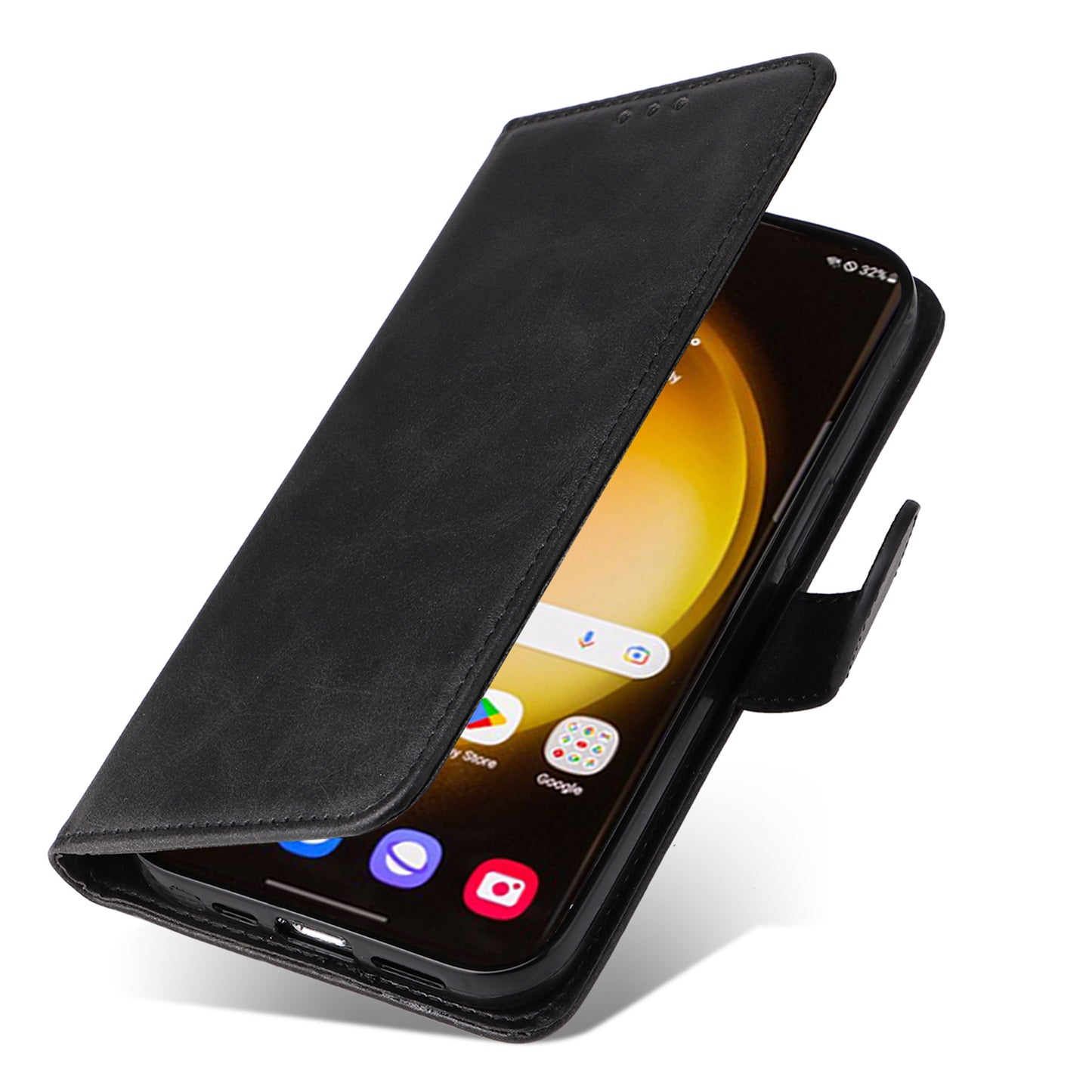 For Samsung Galaxy S24 Ultra Case Flip Stand PU Leather Protective Phone Cover - Black