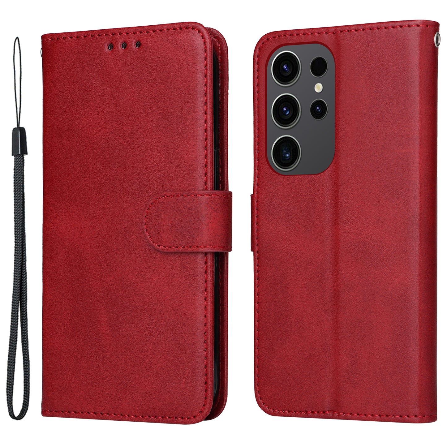 For Samsung Galaxy S24 Ultra Case Flip Stand PU Leather Protective Phone Cover - Red