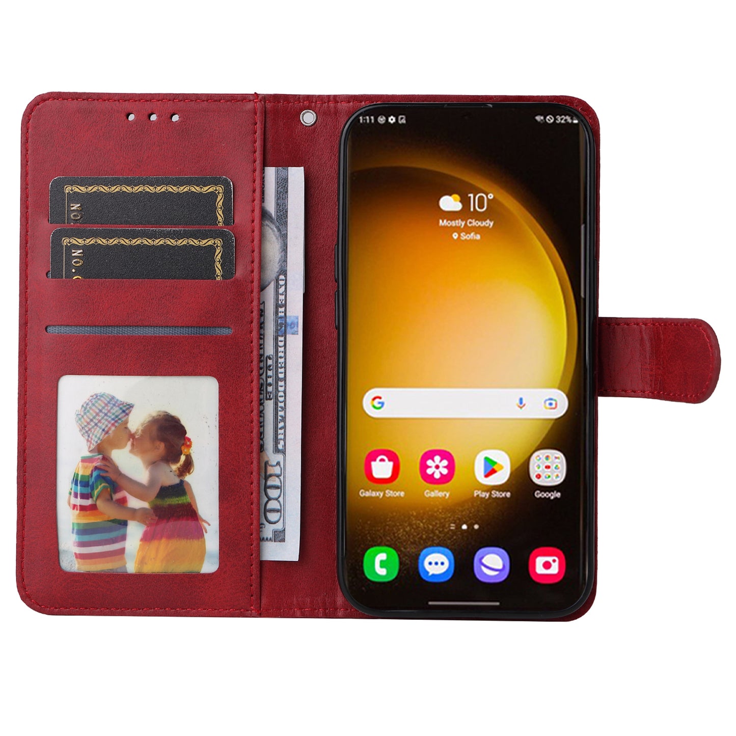 For Samsung Galaxy S24 Ultra Case Flip Stand PU Leather Protective Phone Cover - Red