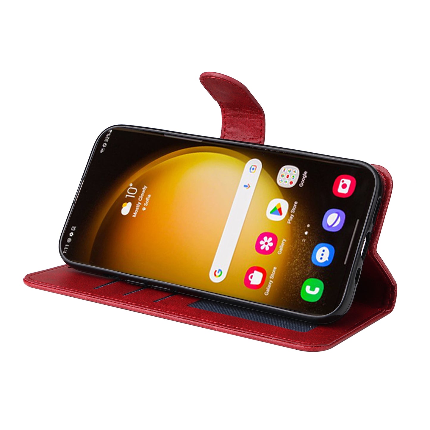 For Samsung Galaxy S24 Ultra Case Flip Stand PU Leather Protective Phone Cover - Red