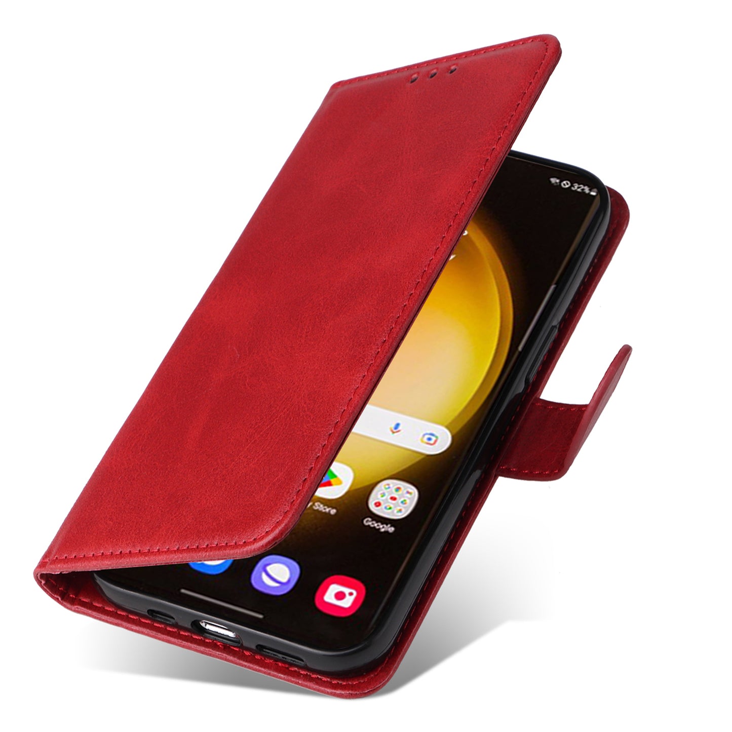 For Samsung Galaxy S24 Ultra Case Flip Stand PU Leather Protective Phone Cover - Red