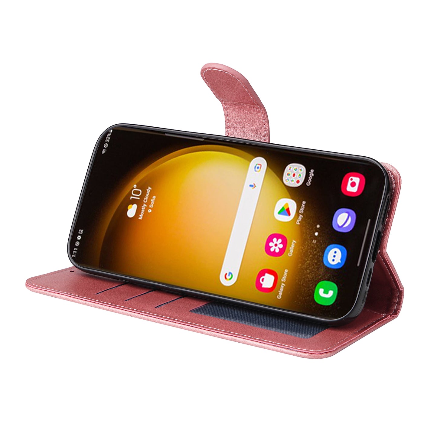 For Samsung Galaxy S24 Ultra Case Flip Stand PU Leather Protective Phone Cover - Pink