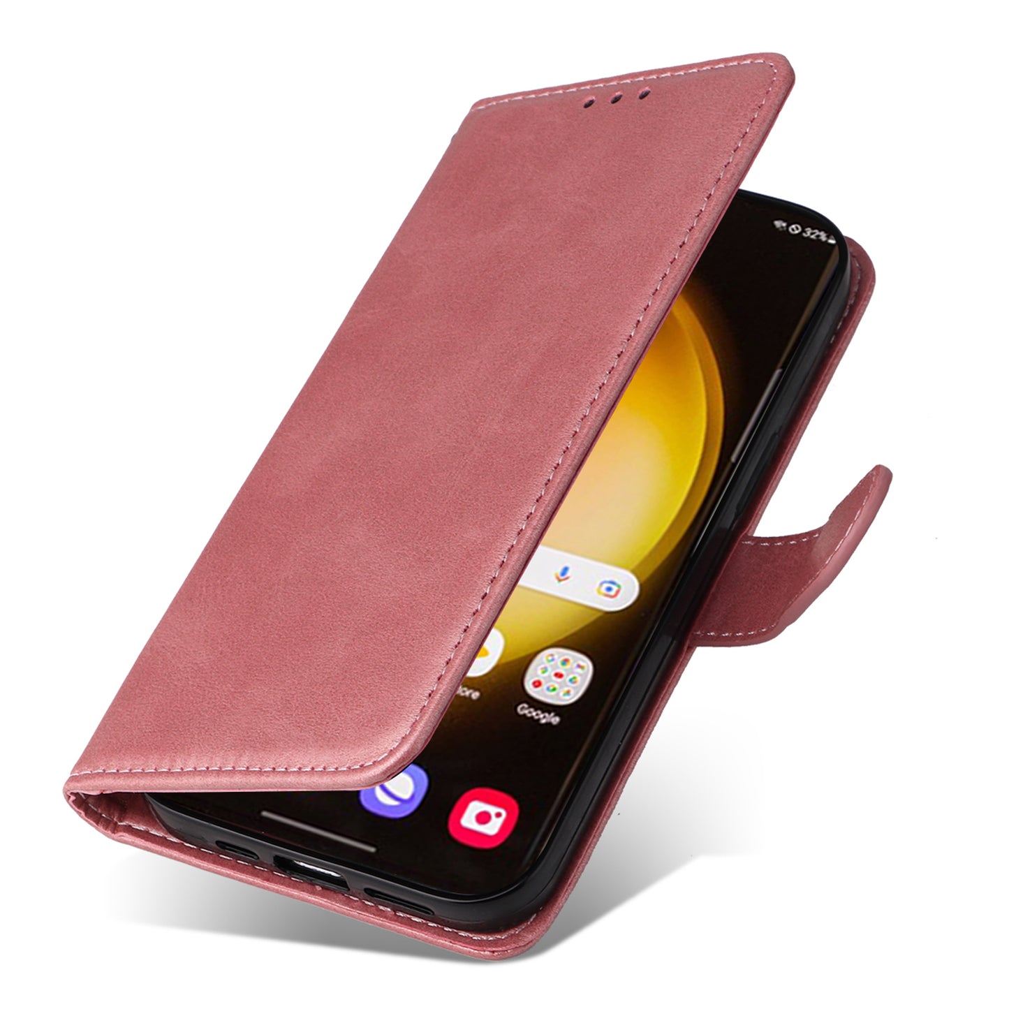For Samsung Galaxy S24 Ultra Case Flip Stand PU Leather Protective Phone Cover - Pink