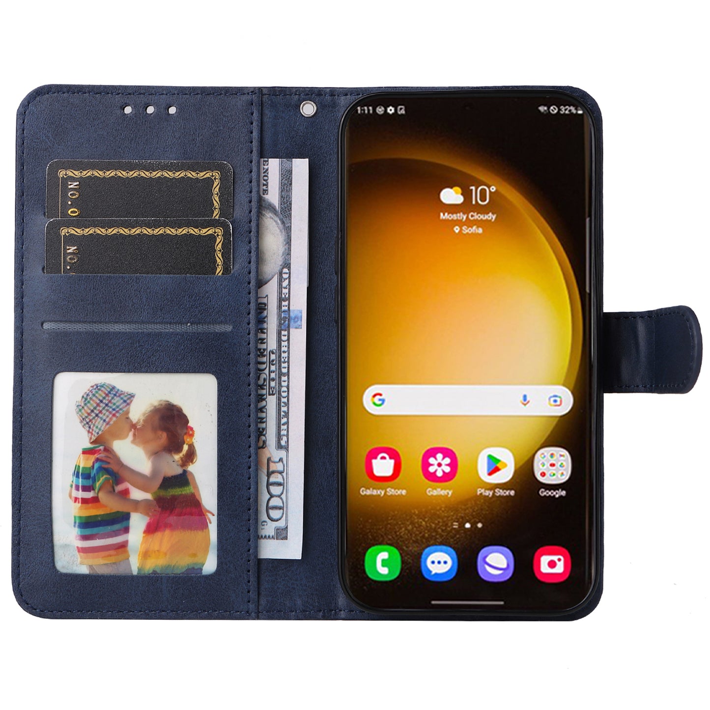 For Samsung Galaxy S24 Ultra Case Flip Stand PU Leather Protective Phone Cover - Blue