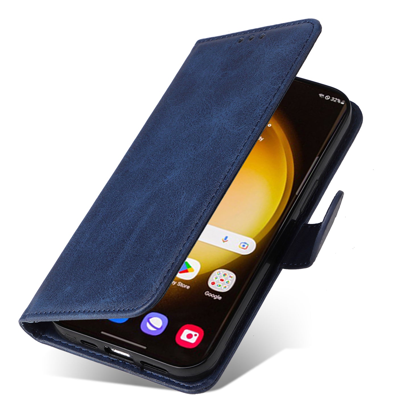 For Samsung Galaxy S24 Ultra Case Flip Stand PU Leather Protective Phone Cover - Blue