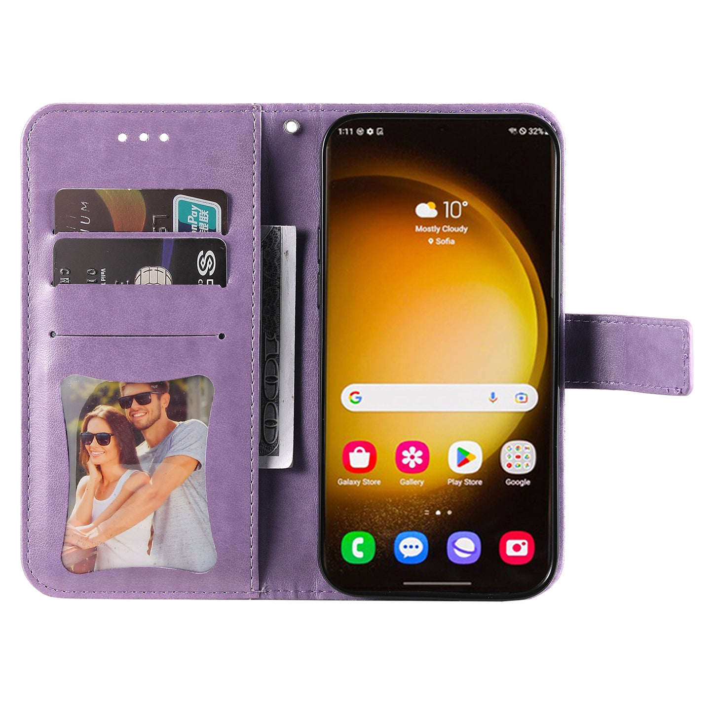 For Samsung Galaxy S24 Ultra Case Wallet PU Leather Magnetic Flip Folio Phone Cover - Purple
