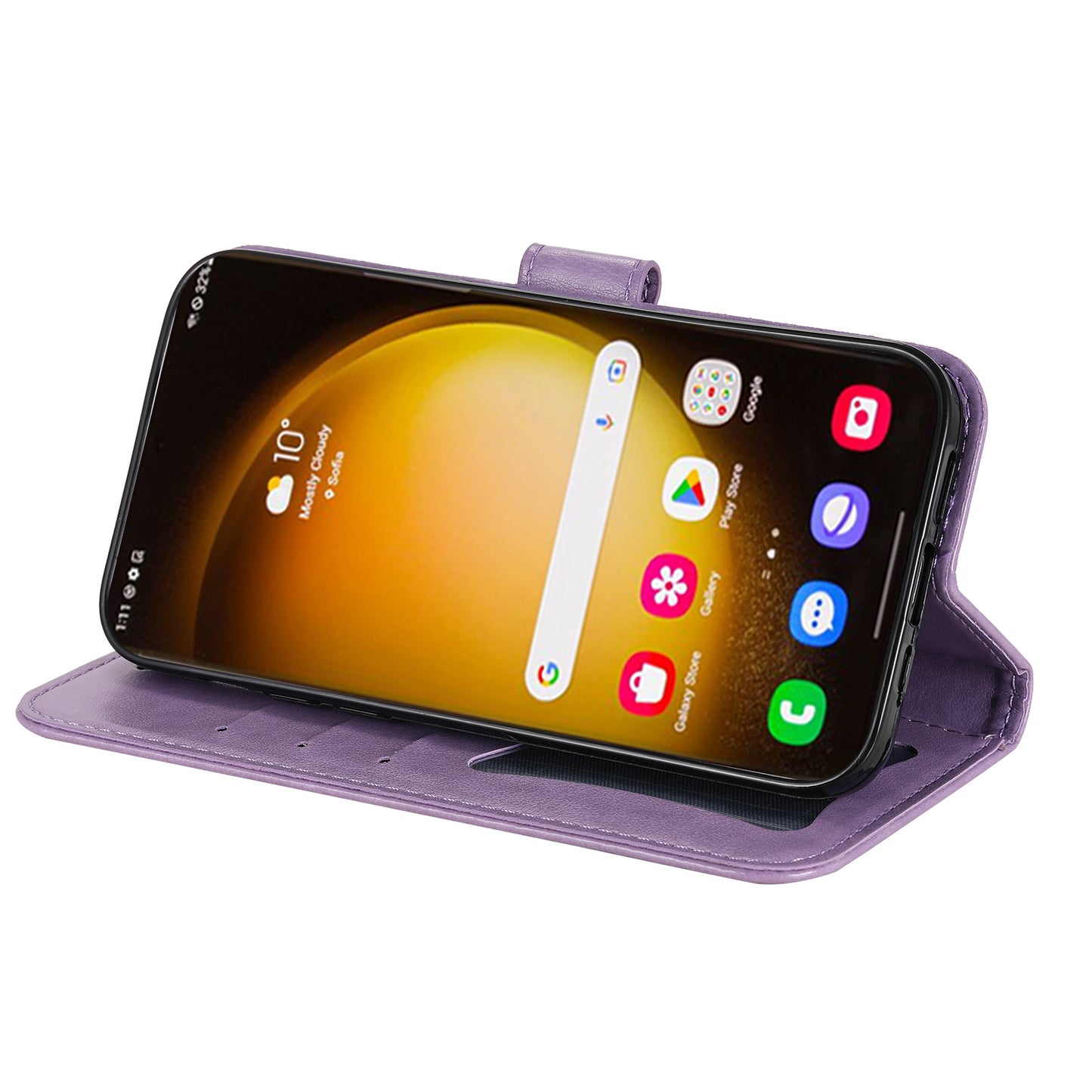 For Samsung Galaxy S24 Ultra Case Wallet PU Leather Magnetic Flip Folio Phone Cover - Purple