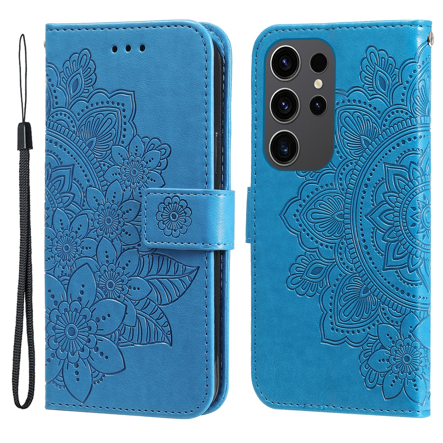 For Samsung Galaxy S24 Ultra Case Wallet PU Leather Magnetic Flip Folio Phone Cover - Blue