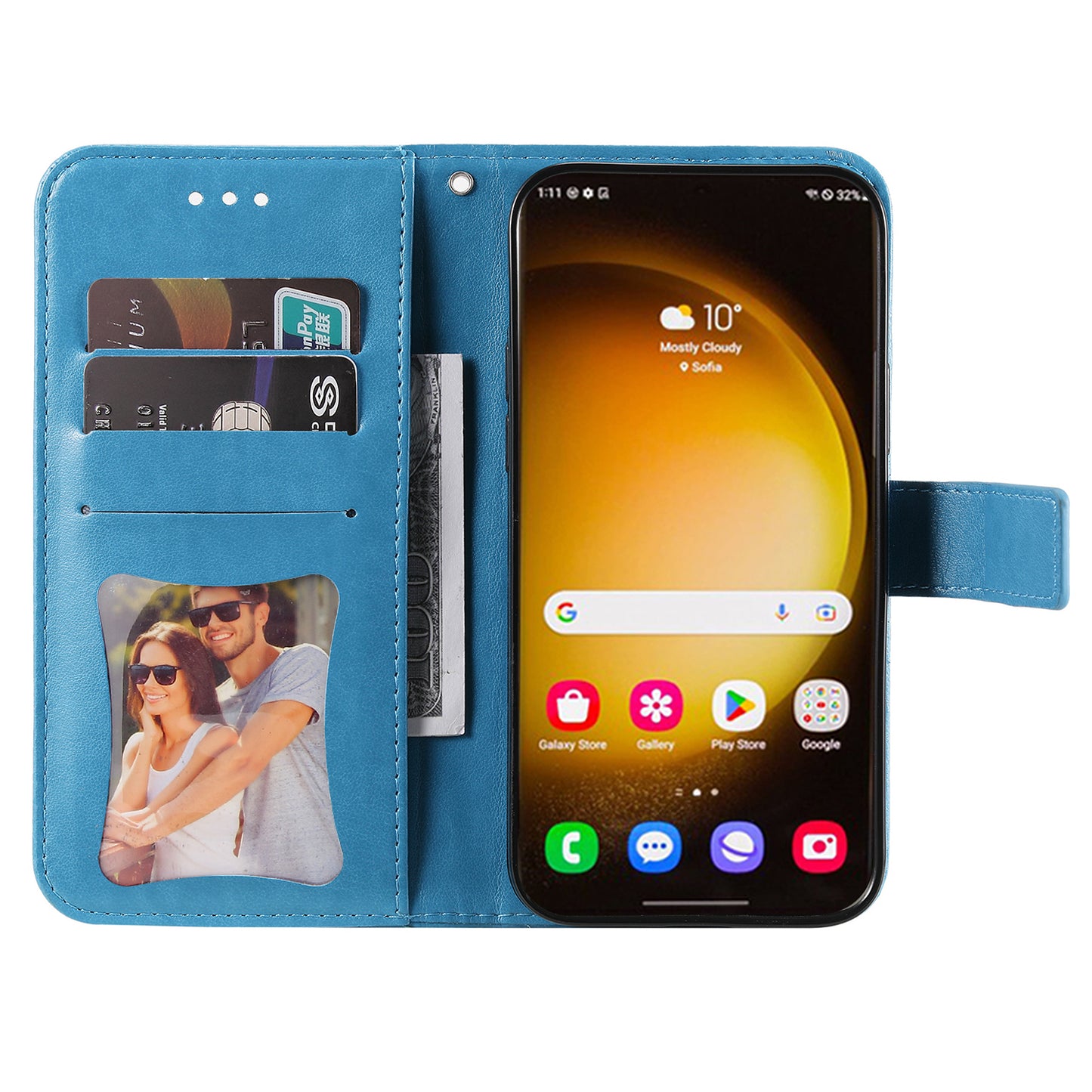 For Samsung Galaxy S24 Ultra Case Wallet PU Leather Magnetic Flip Folio Phone Cover - Blue