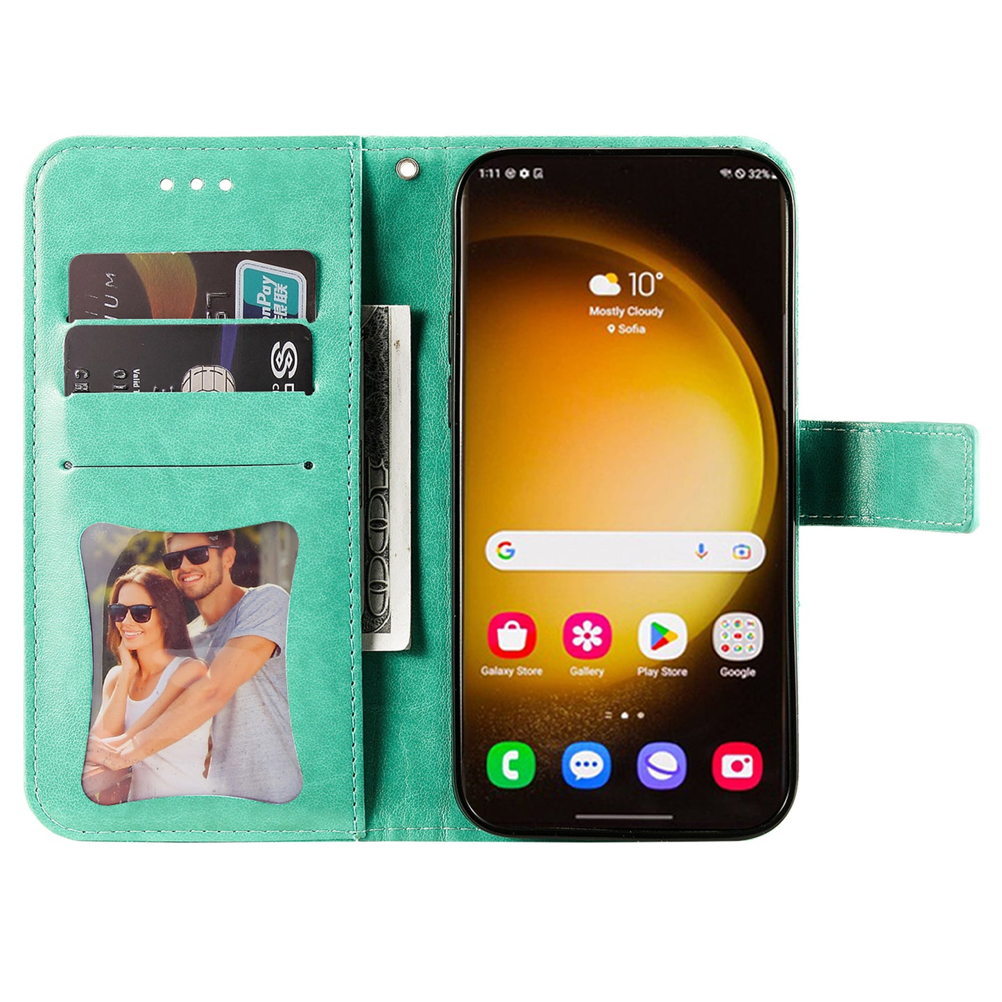 For Samsung Galaxy S24 Ultra Case Wallet PU Leather Magnetic Flip Folio Phone Cover - Green