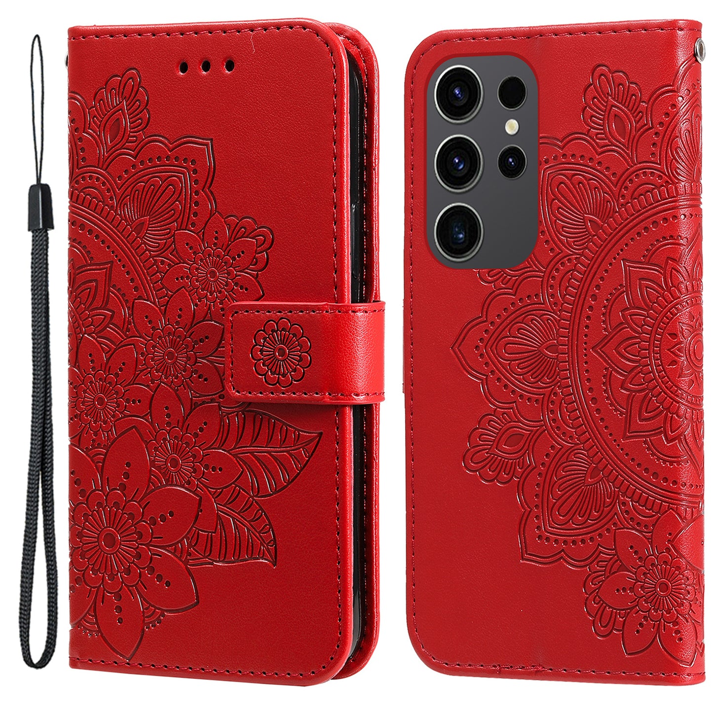 For Samsung Galaxy S24 Ultra Case Wallet PU Leather Magnetic Flip Folio Phone Cover - Red
