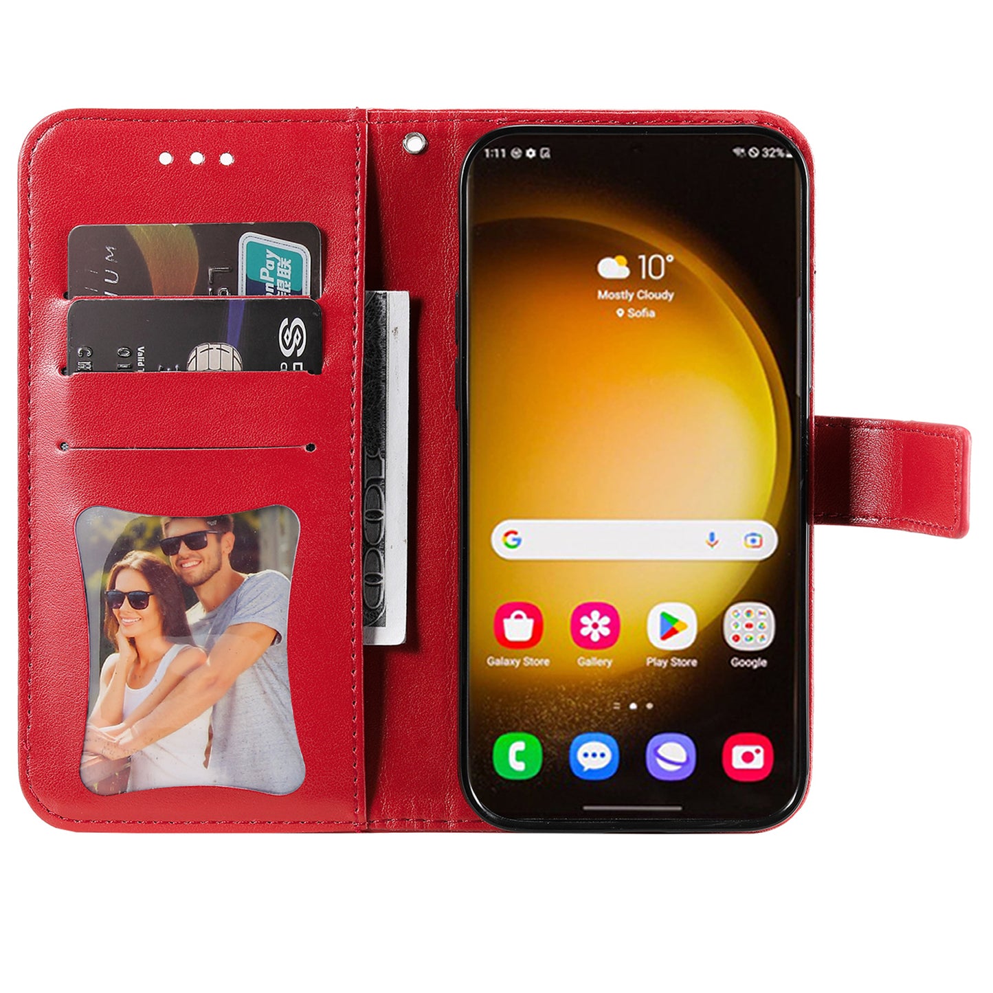 For Samsung Galaxy S24 Ultra Case Wallet PU Leather Magnetic Flip Folio Phone Cover - Red