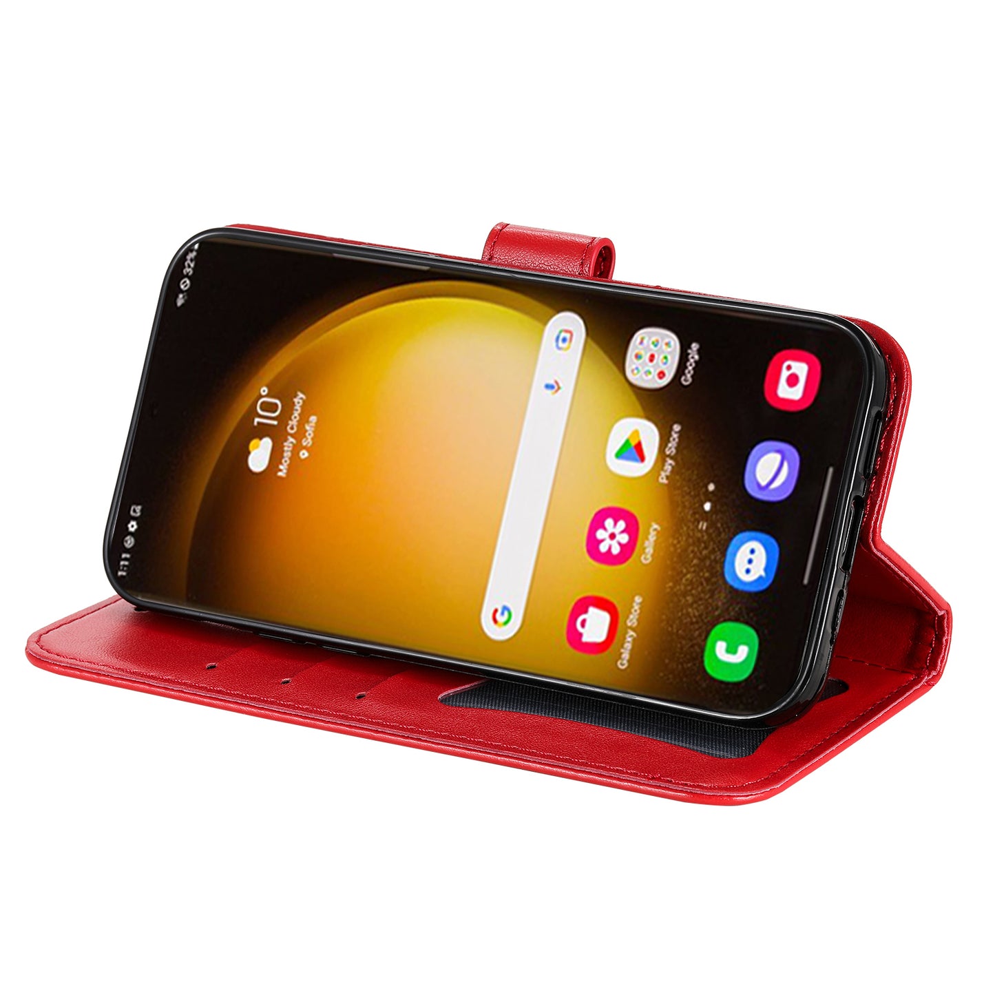 For Samsung Galaxy S24 Ultra Case Wallet PU Leather Magnetic Flip Folio Phone Cover - Red