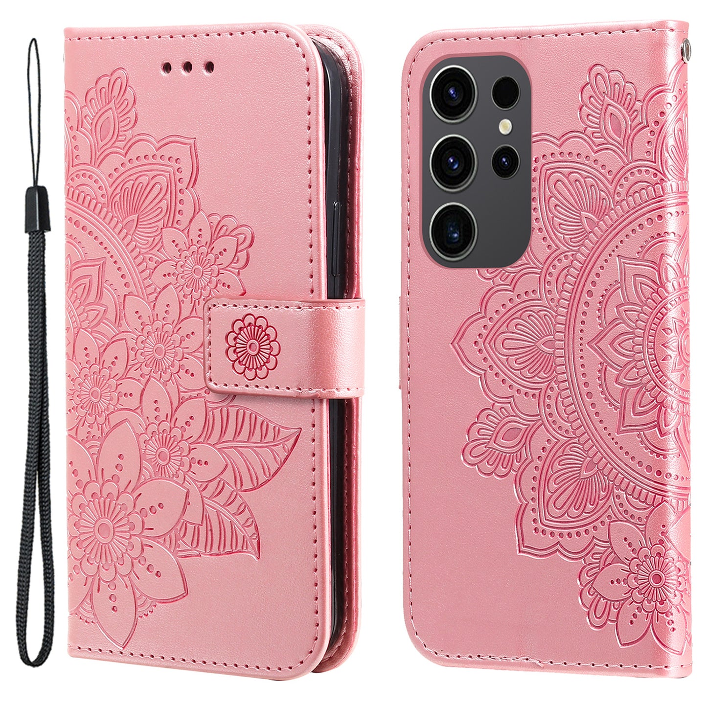 For Samsung Galaxy S24 Ultra Case Wallet PU Leather Magnetic Flip Folio Phone Cover - Pink