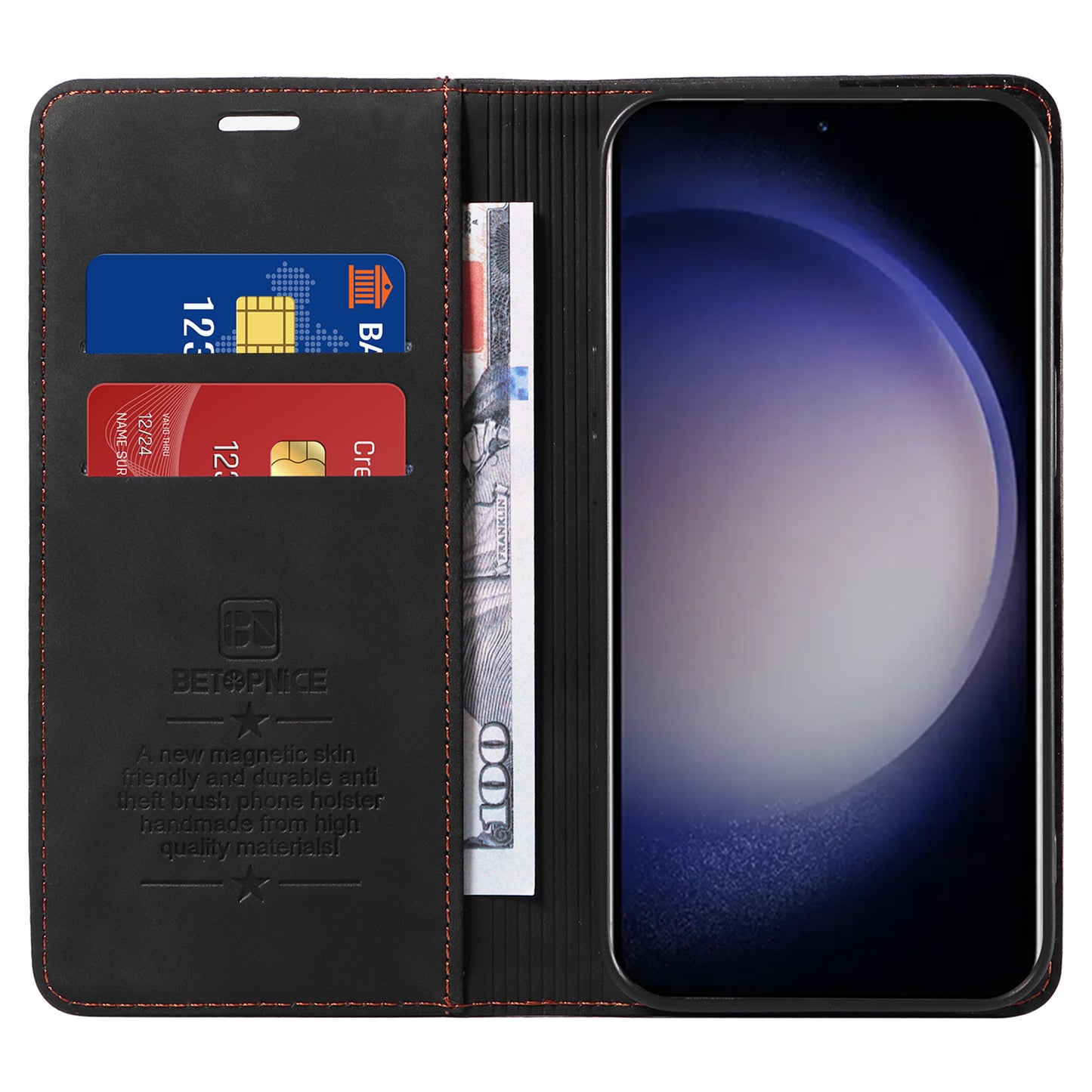 BETOPNICE 003 for Samsung Galaxy S24+ Case RFID Blocking Stand Leather Phone Cover - Black