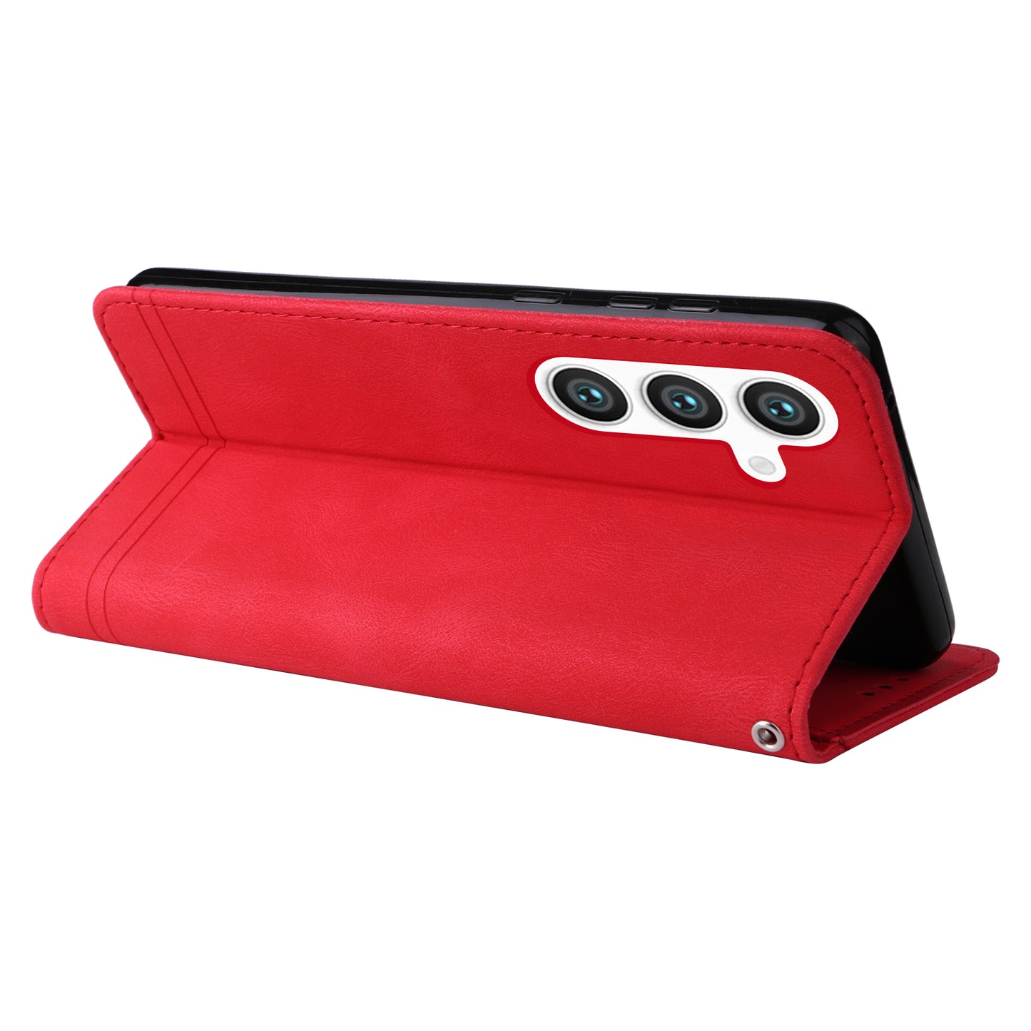 For Samsung Galaxy S24 Case Wallet Stand Skin-touch Leather Phone Cover - Red