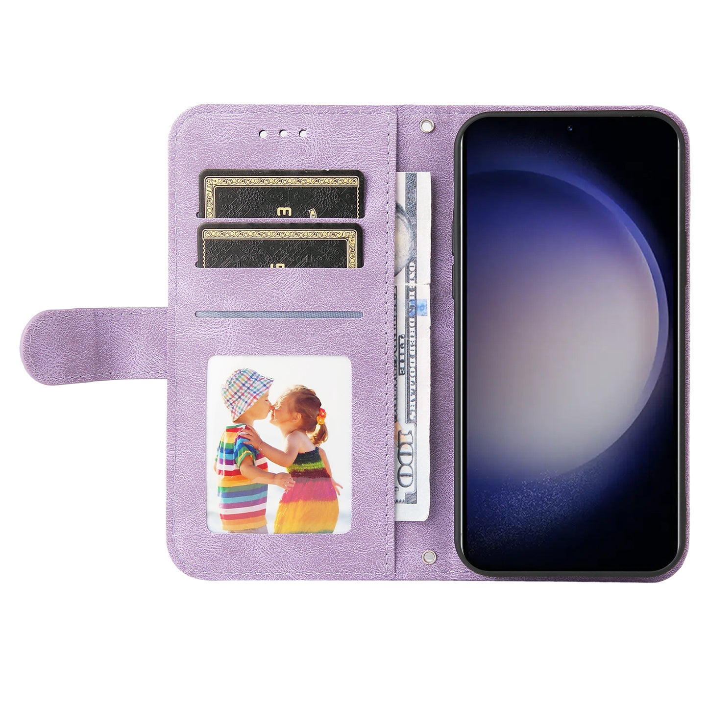 For Samsung Galaxy S24 Case Wallet Stand Skin-touch Leather Phone Cover - Purple