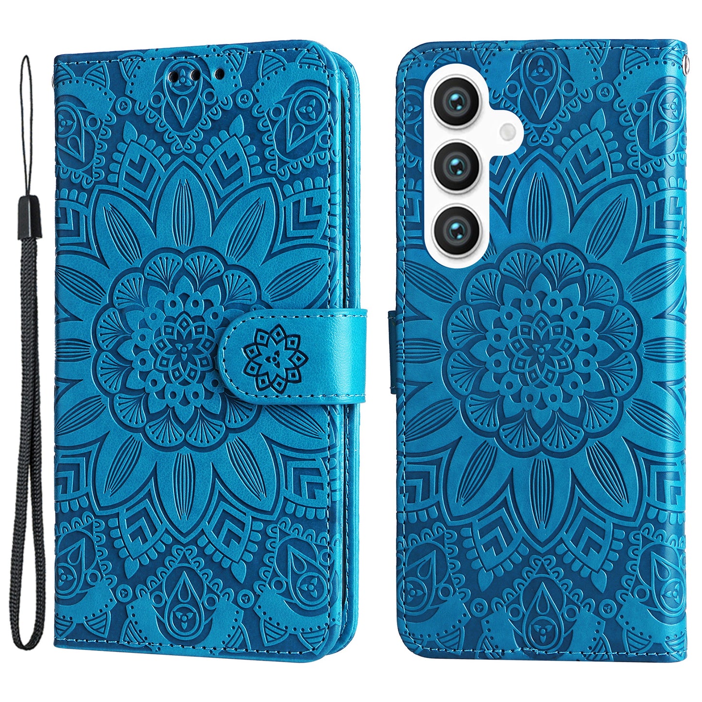 For Samsung Galaxy S24 Case Sunflower PU Leather Magnetic Flip Phone Cover - Blue