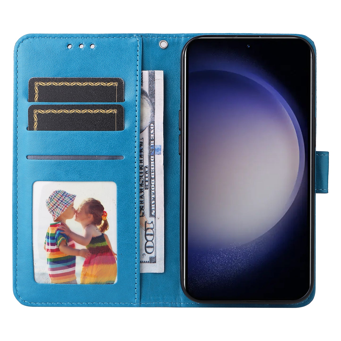 For Samsung Galaxy S24 Case Sunflower PU Leather Magnetic Flip Phone Cover - Blue