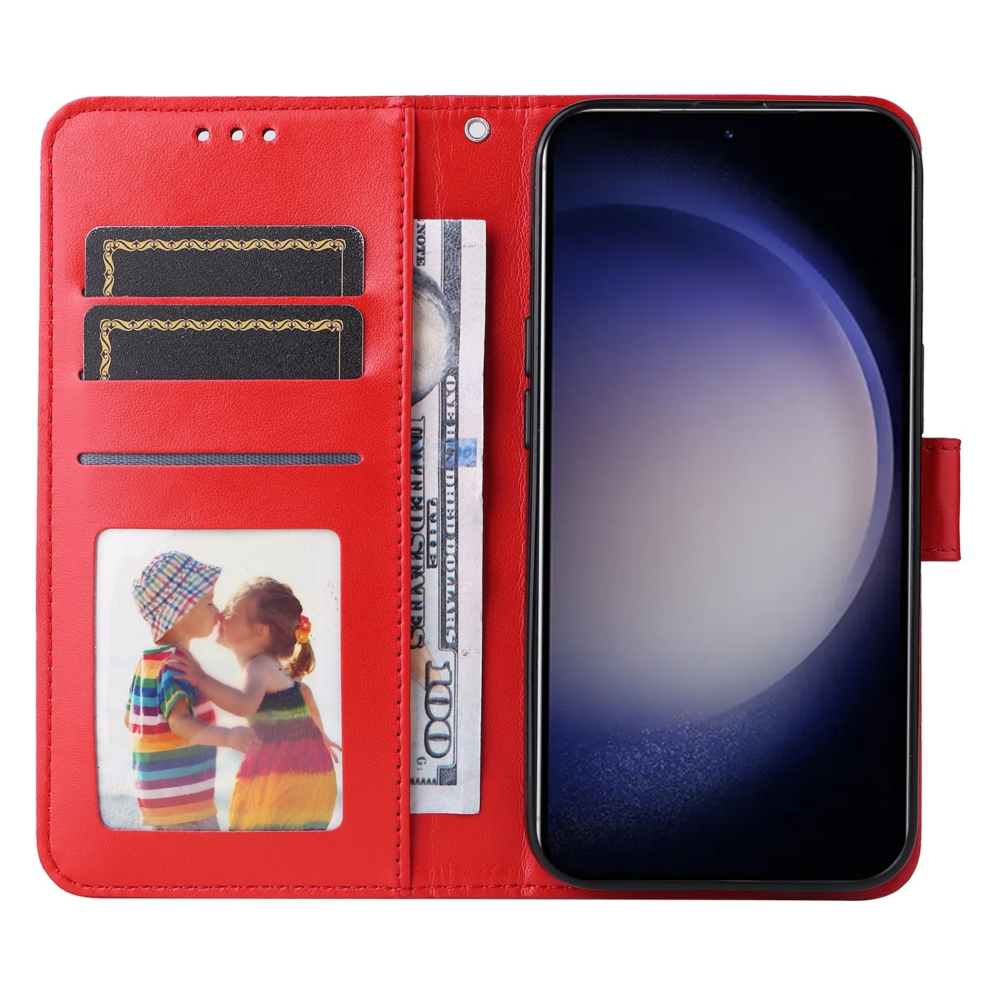 For Samsung Galaxy S24 Case Sunflower PU Leather Magnetic Flip Phone Cover - Red
