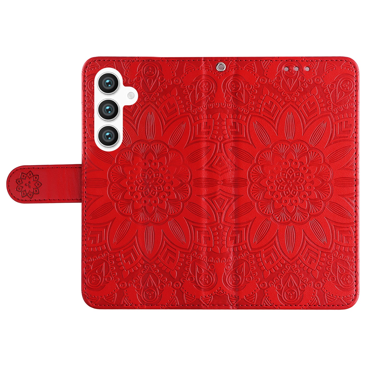 For Samsung Galaxy S24 Case Sunflower PU Leather Magnetic Flip Phone Cover - Red