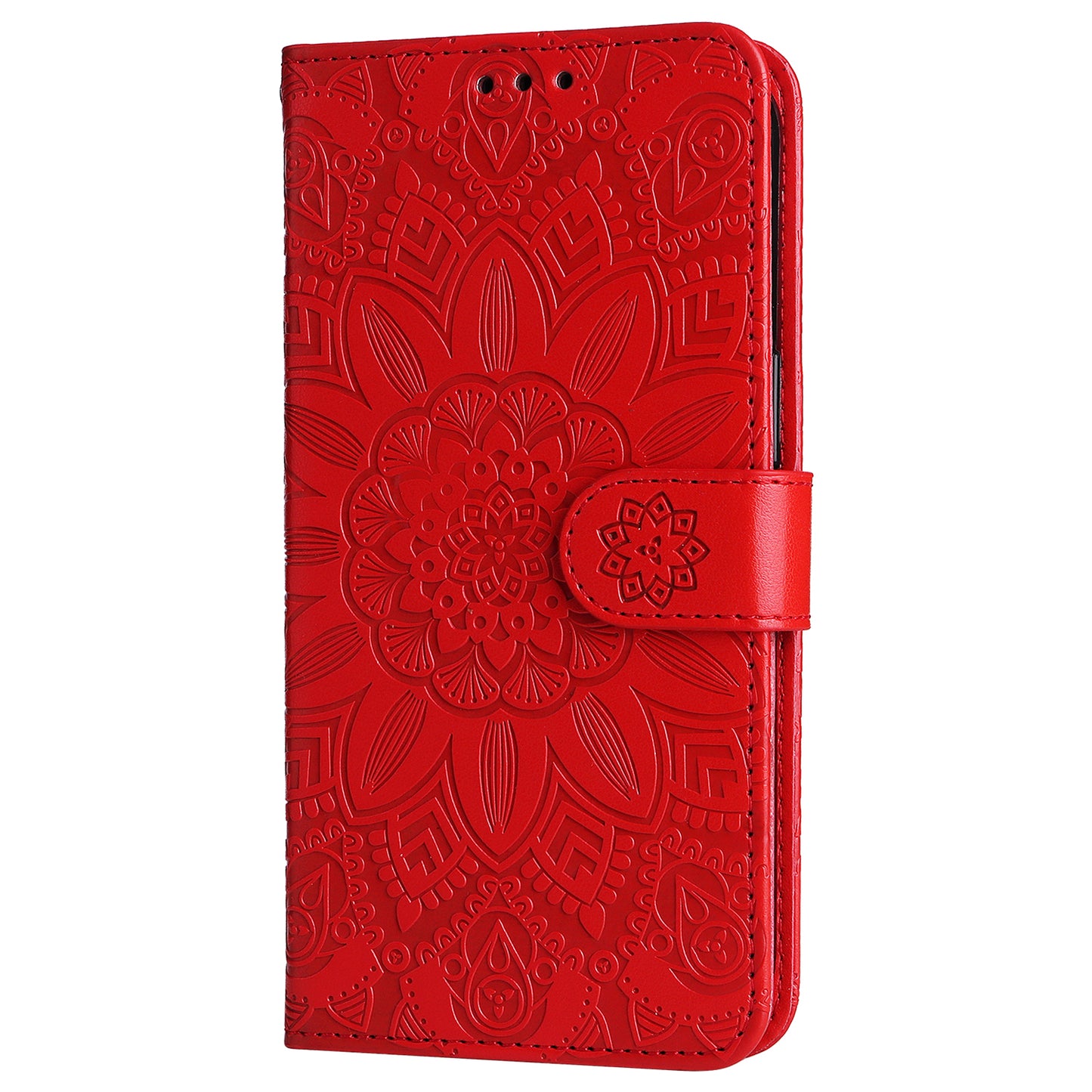 For Samsung Galaxy S24 Case Sunflower PU Leather Magnetic Flip Phone Cover - Red