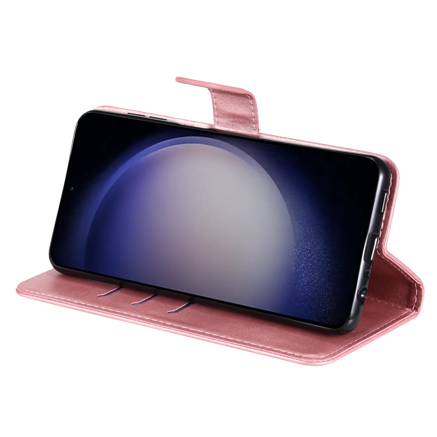 For Samsung Galaxy S24 Case Zipper Pocket  Flip PU Leather Protective Cover - Pink