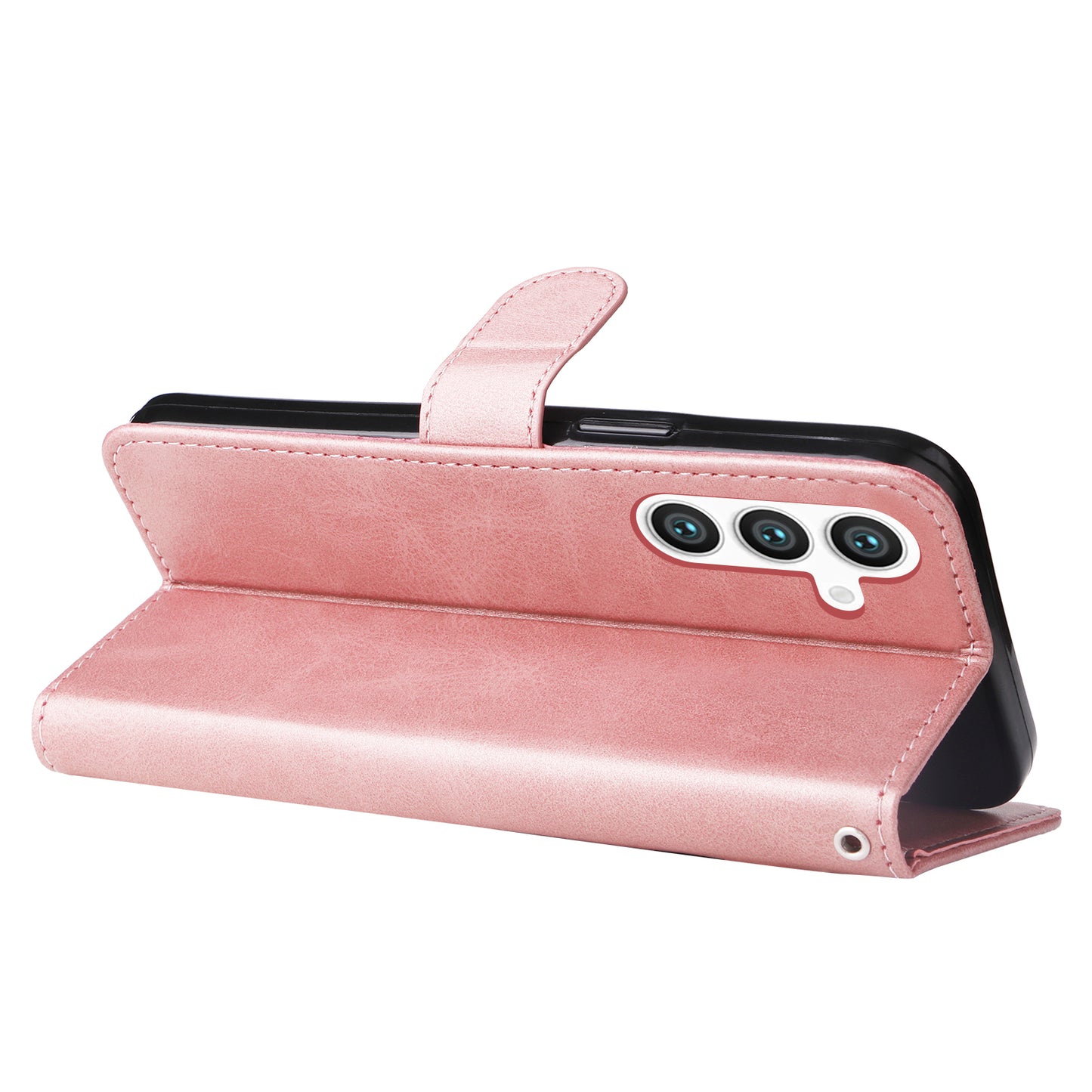 For Samsung Galaxy S24 Case Zipper Pocket  Flip PU Leather Protective Cover - Pink