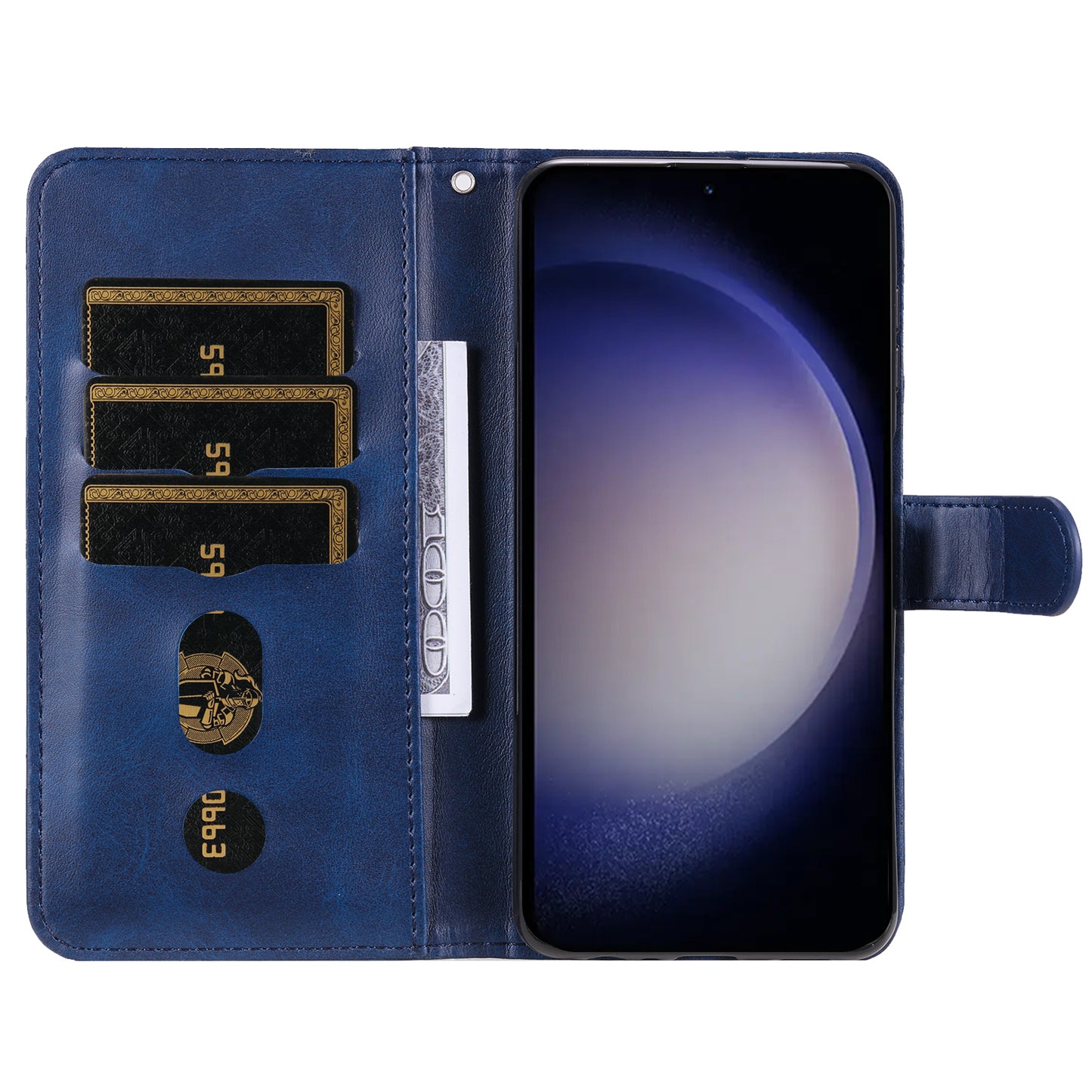 For Samsung Galaxy S24 Case Zipper Pocket  Flip PU Leather Protective Cover - Blue